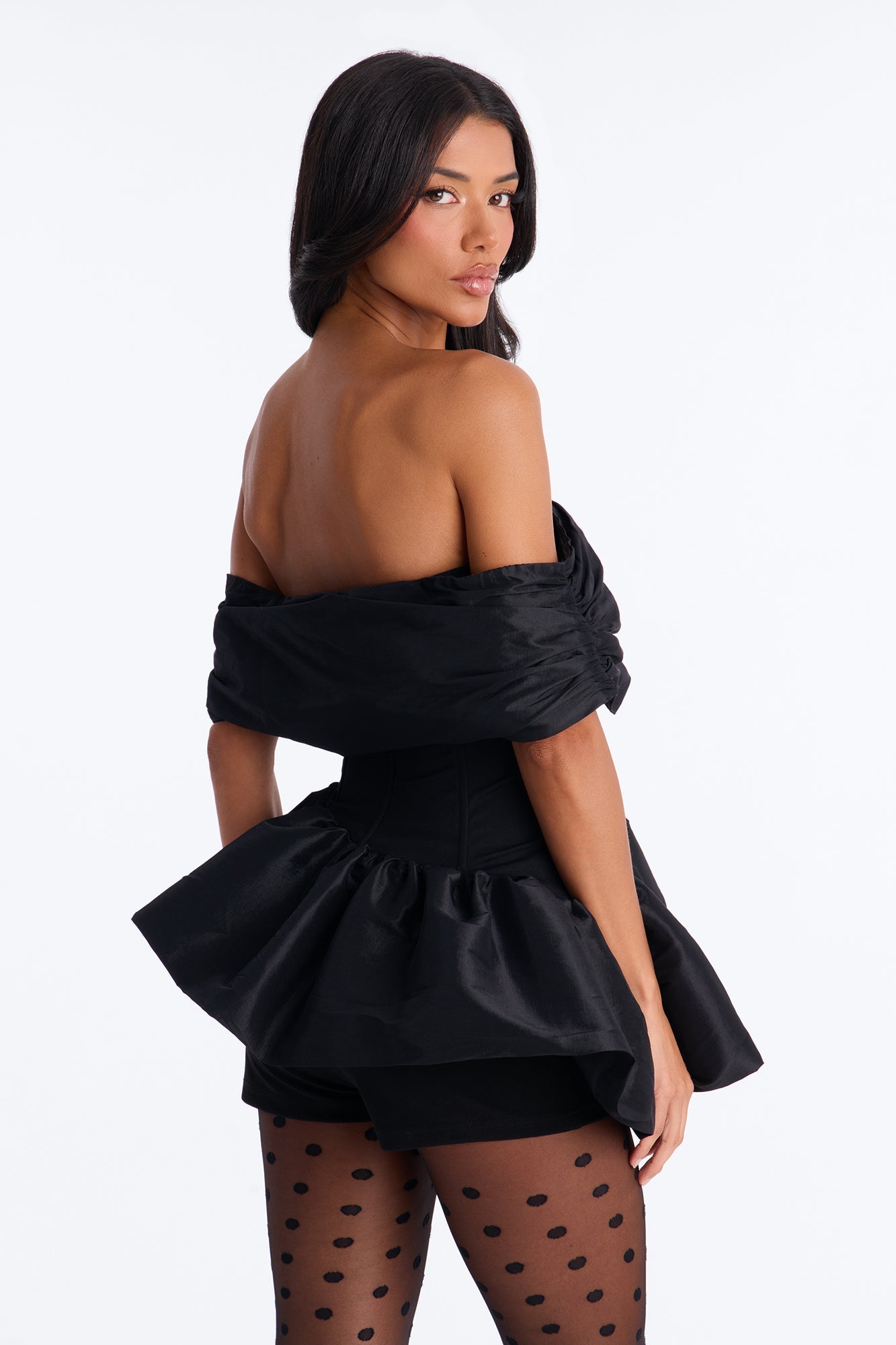 Jessica Off Shoulder Bubble Hem Top - Black
