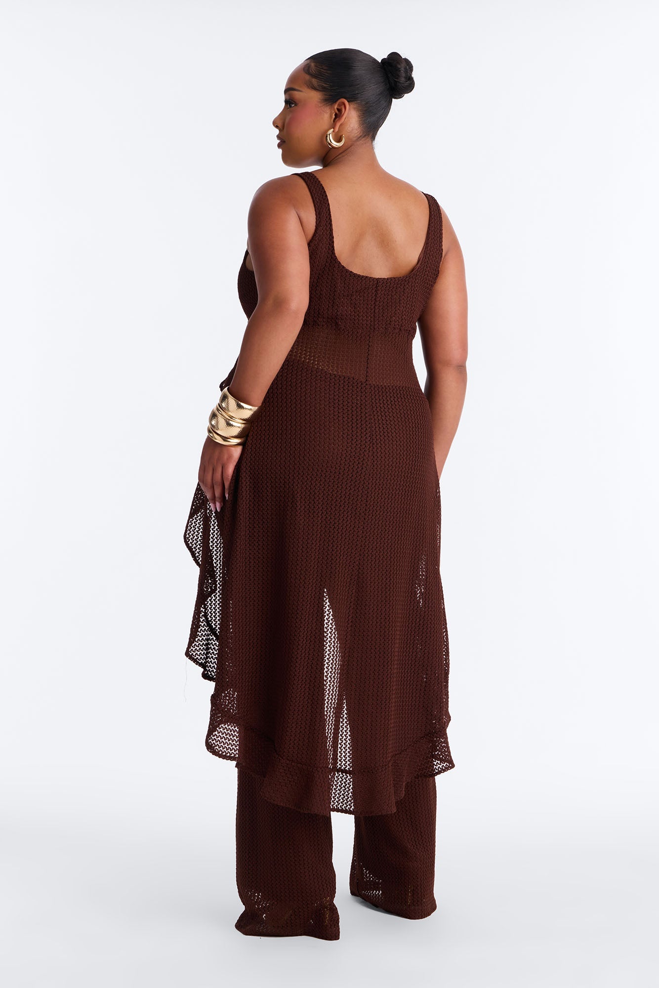 Jenni Flowy Crochet Pant Set - Chocolate