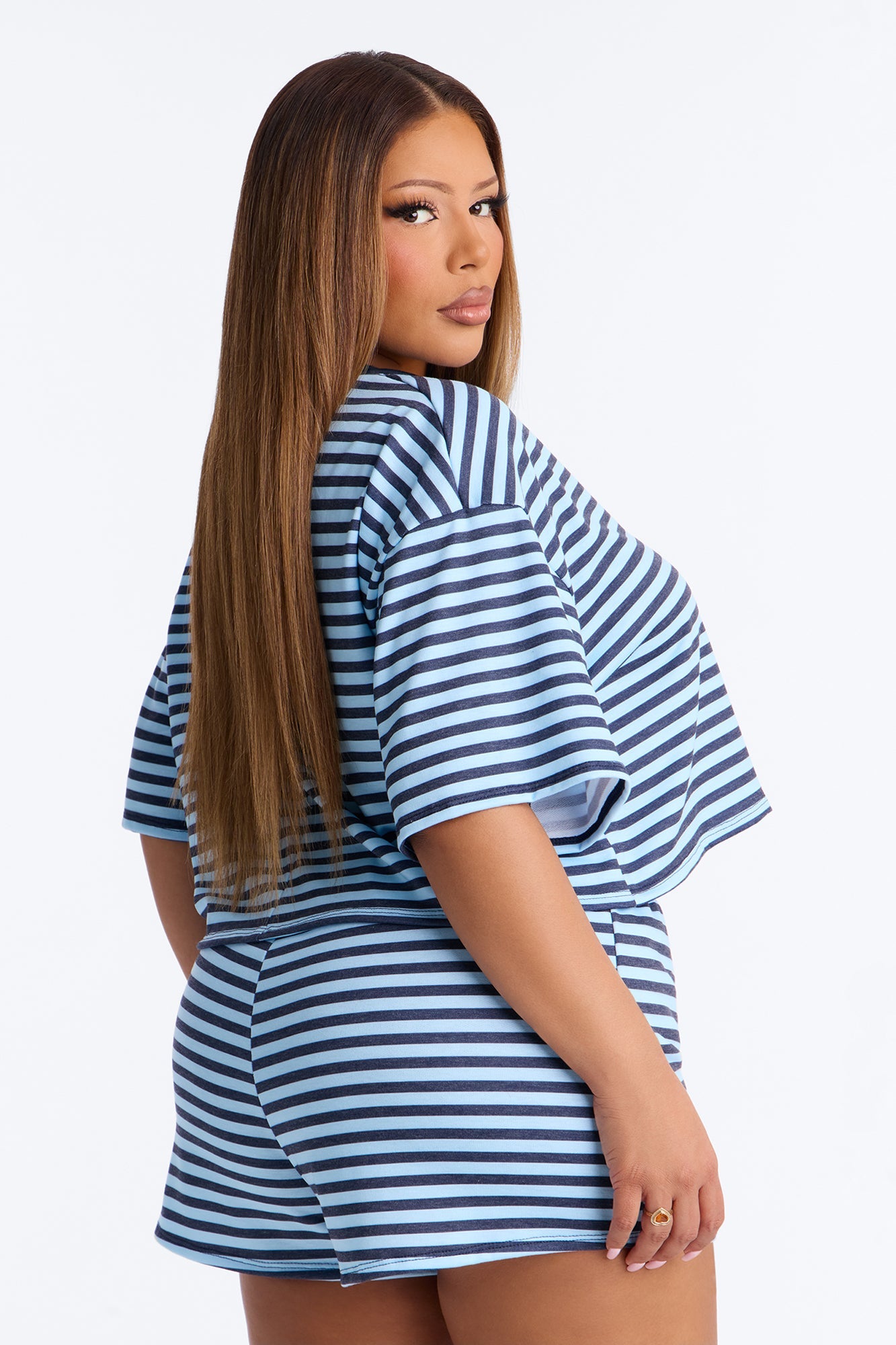Sorella French Terry Striped Short Set - Blue/combo
