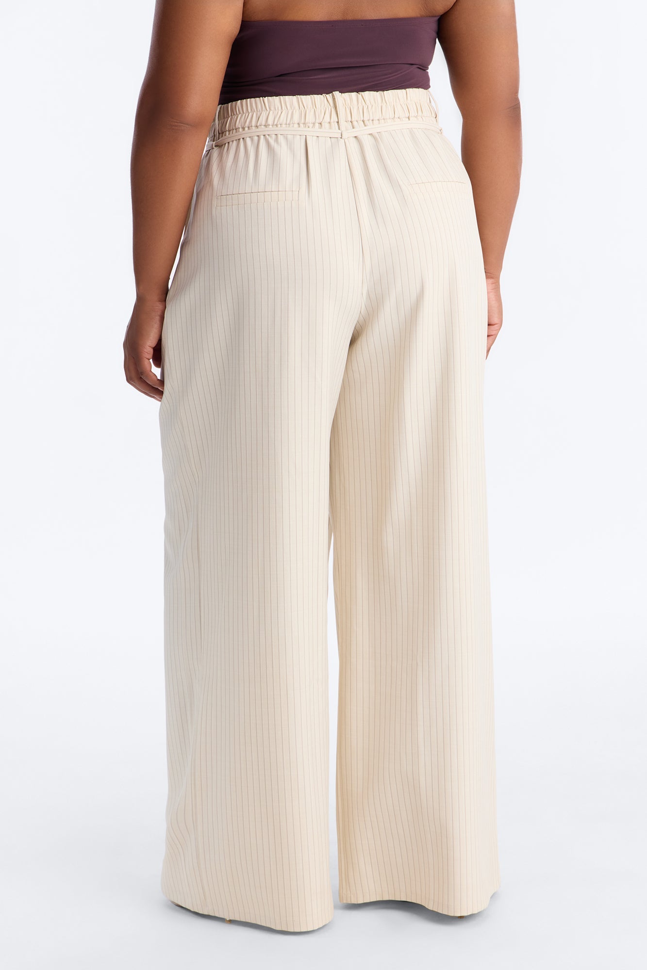 Old Money Feel Pinstripe Belted Trouser Pant 33″ - Beige