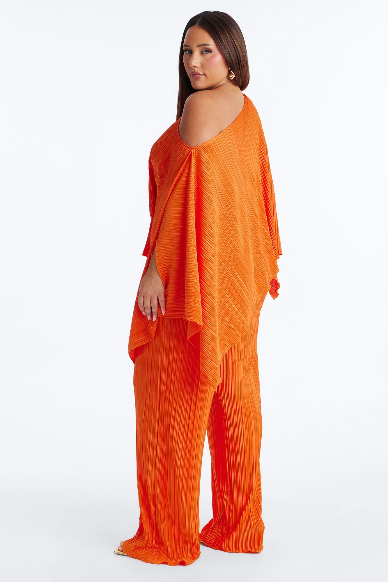 On The Horizon Off Shoulder Plisse Pant Set - Orange