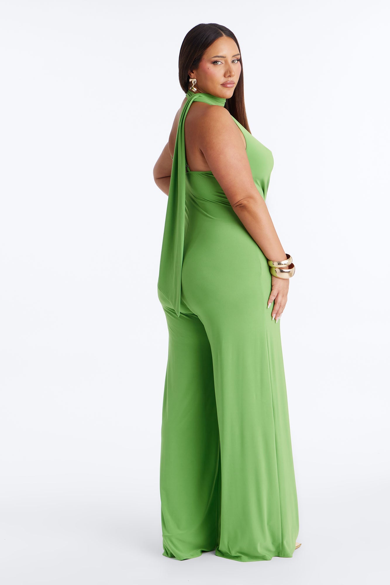 Maliyah Draped Scarf Wide Leg Jumpsuit - Green