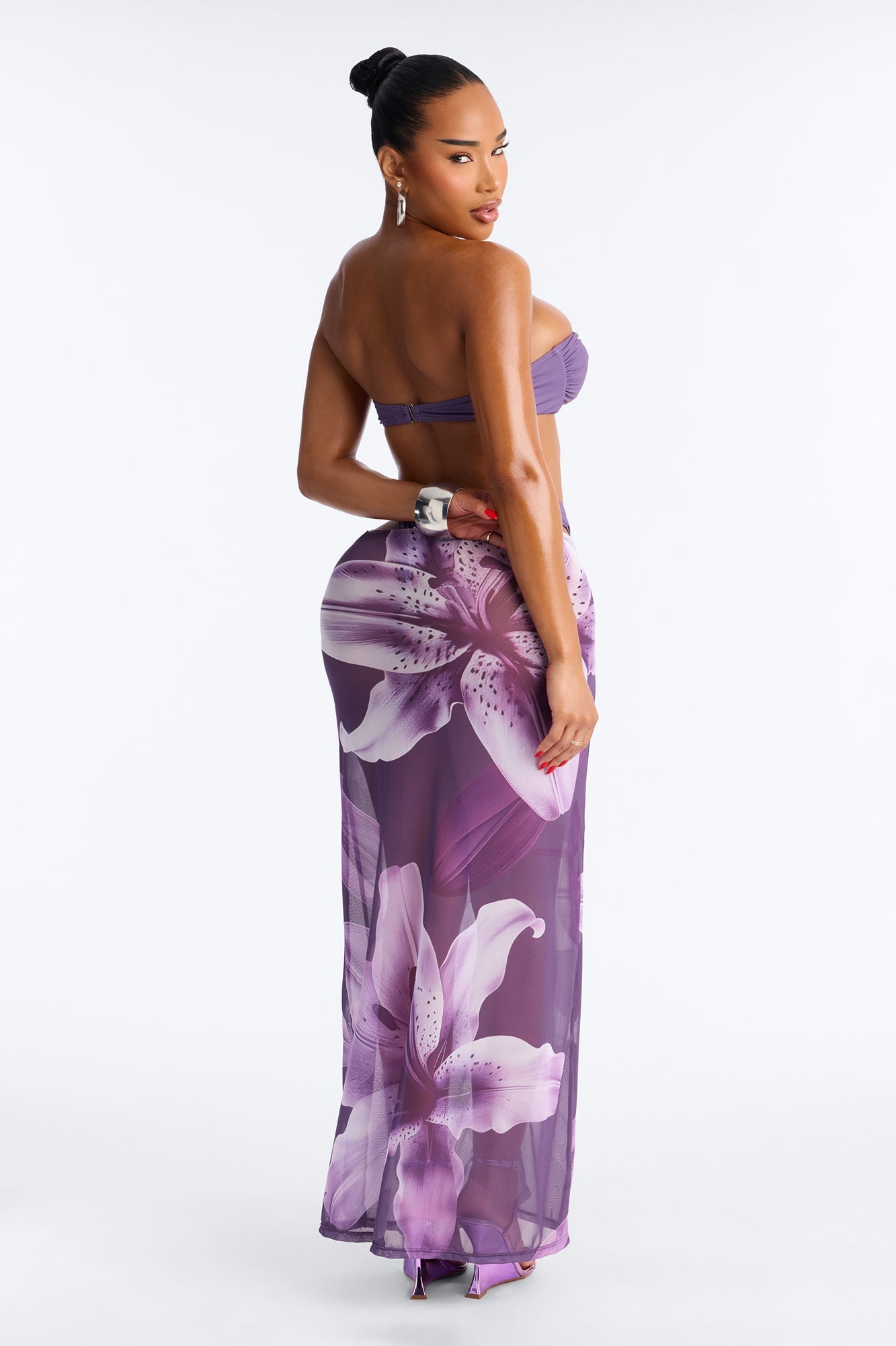Don't Bother 3 Piece Strapless Bikini & Cover Up Maxi Skirt Sunsuit - Purple