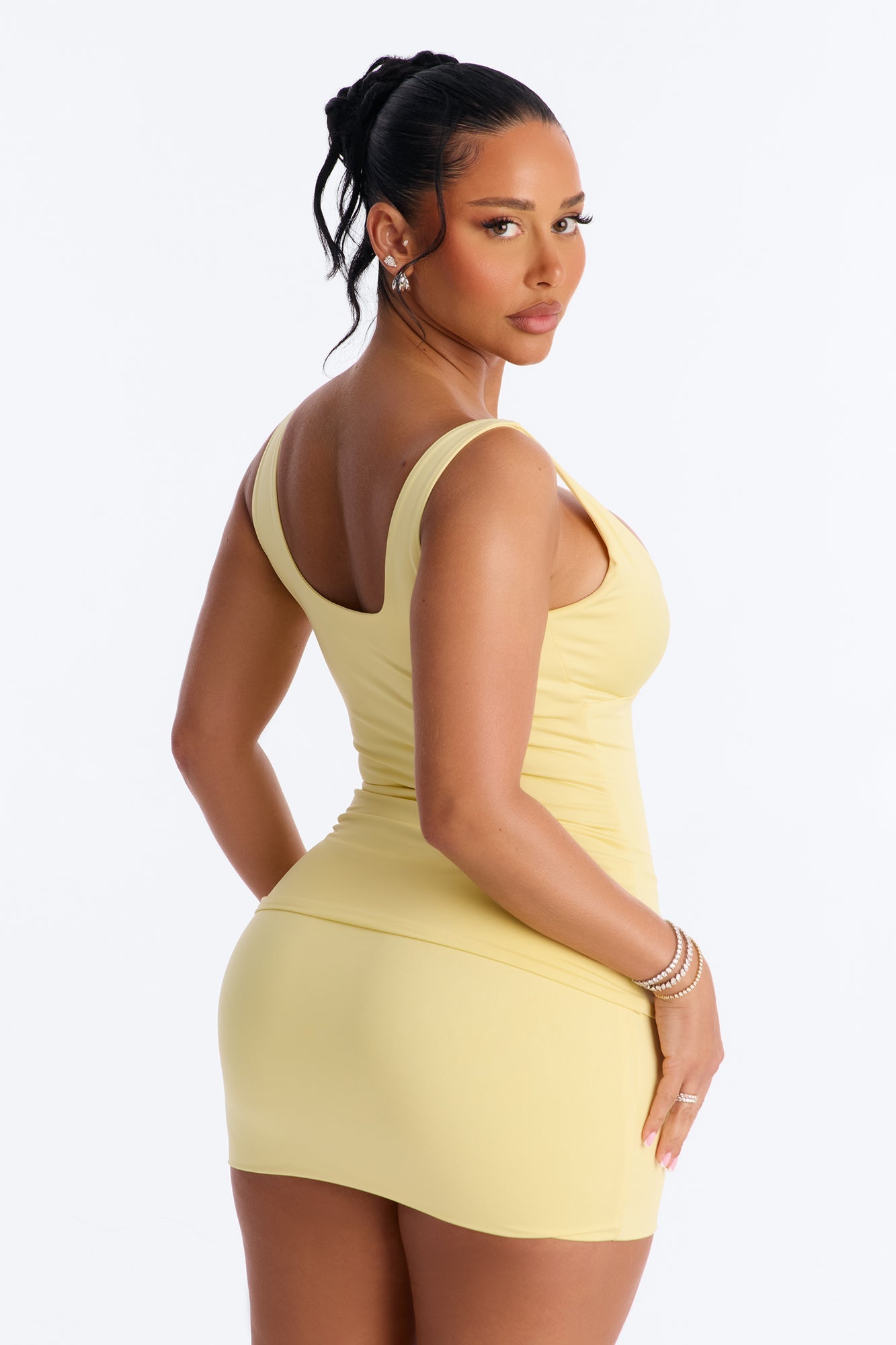 Contour Double Lined Surplice Scoop Neck Tank Top - Yellow