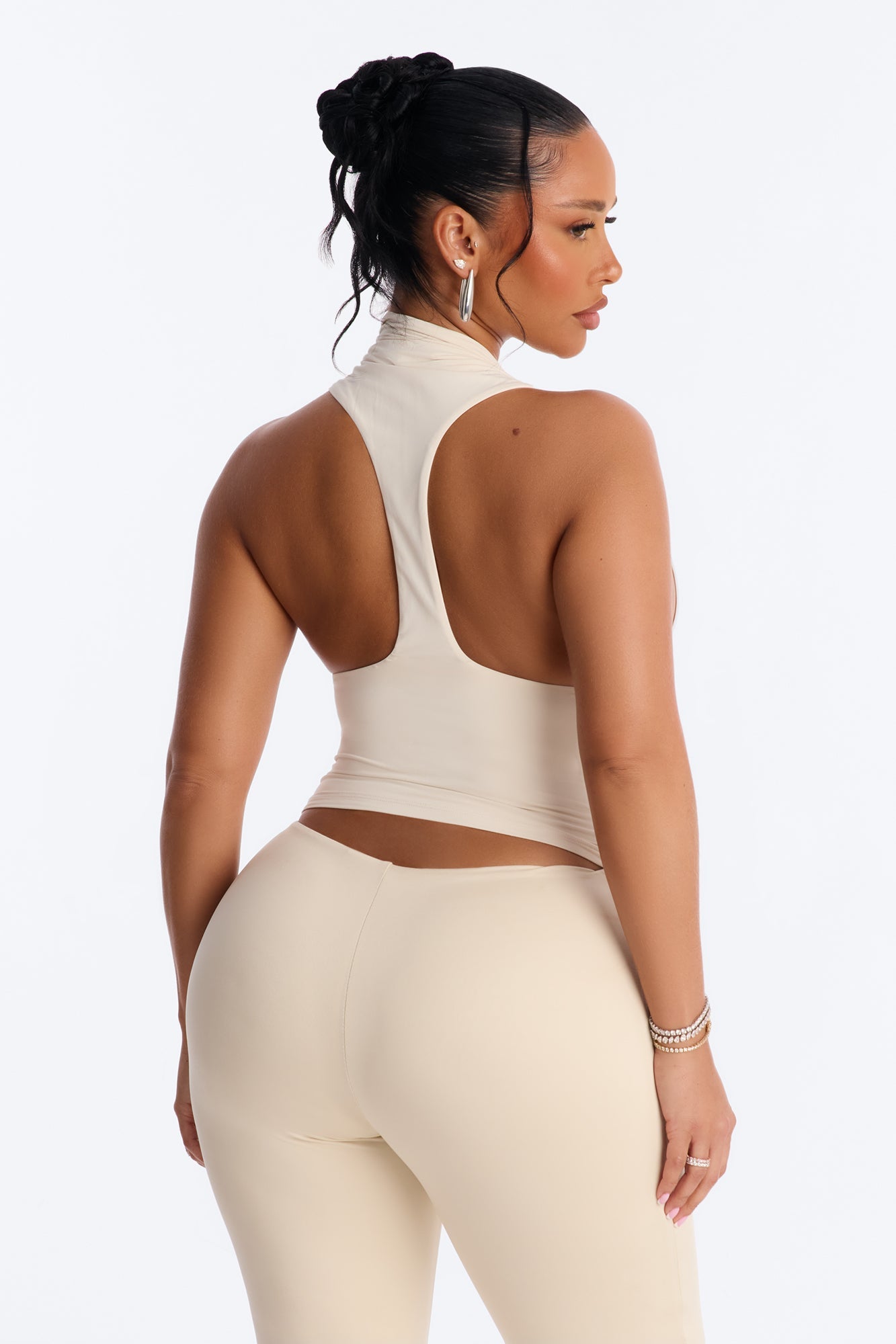Second Skin Double Lined Mock Neck Racerback Top - Bone