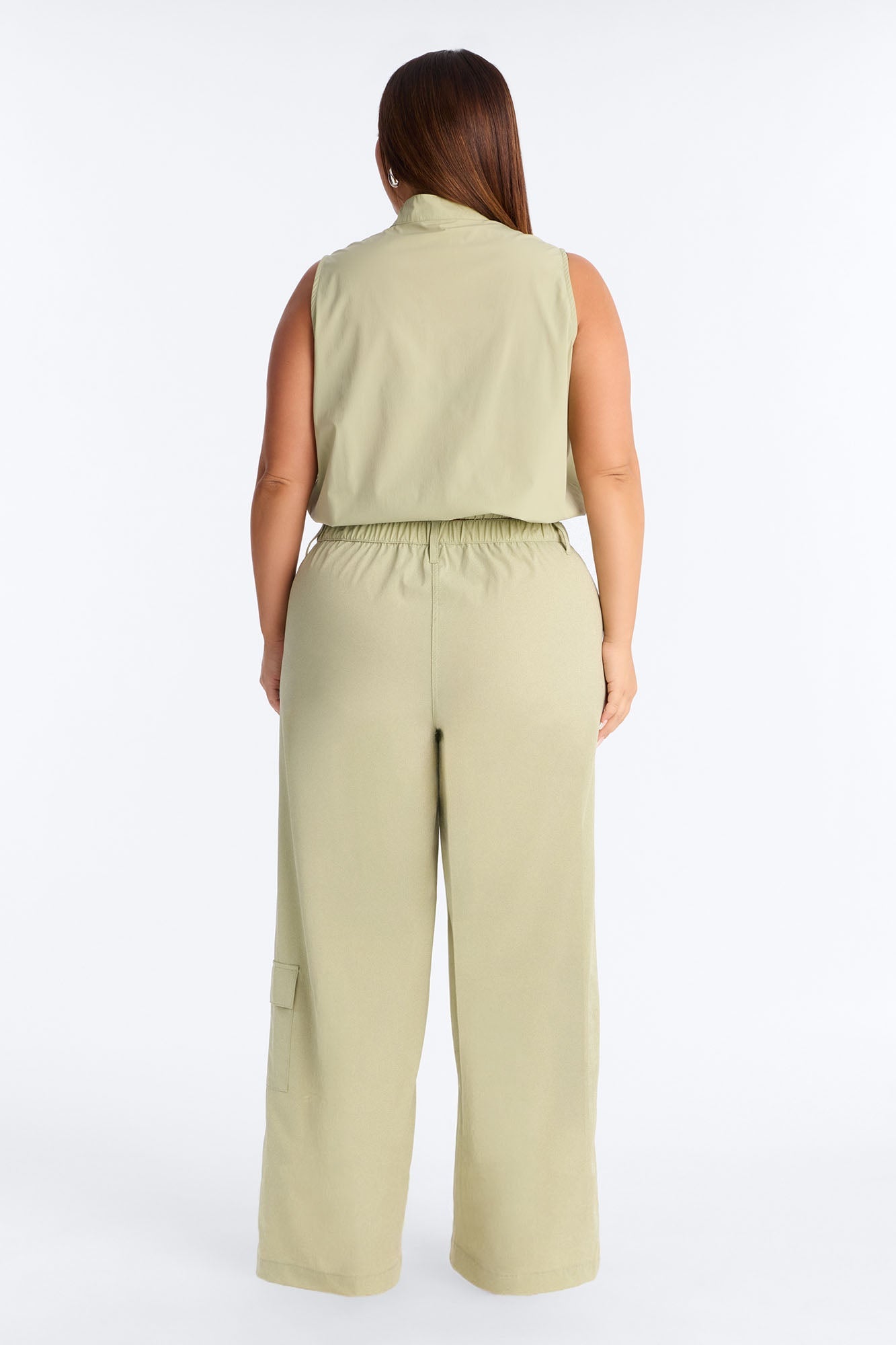 Nessa Nylon Cargo Sleeveless Vest Pant Set - Sage