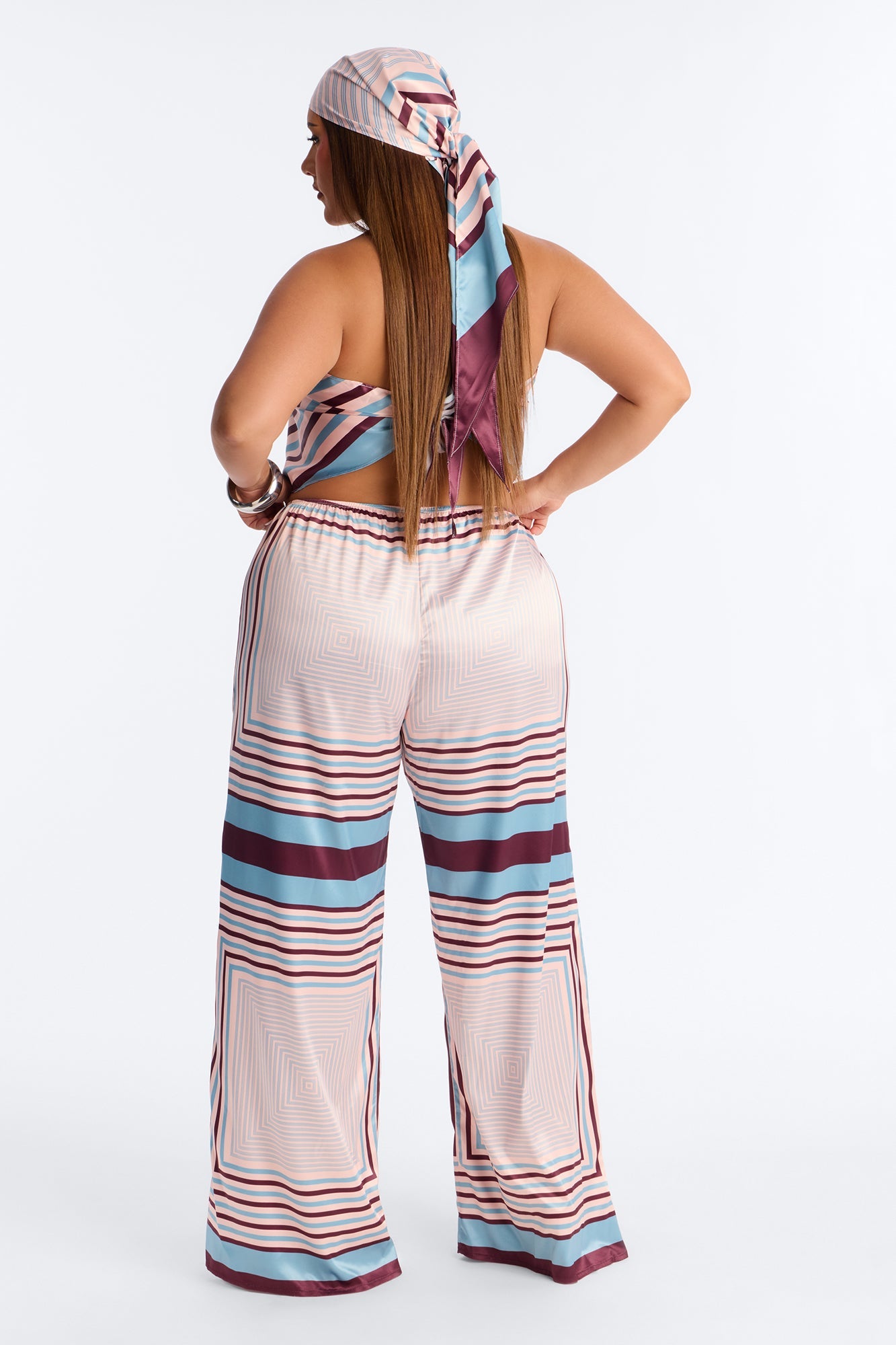 Catalina Satin 3 Piece Pant Set - Pink/combo