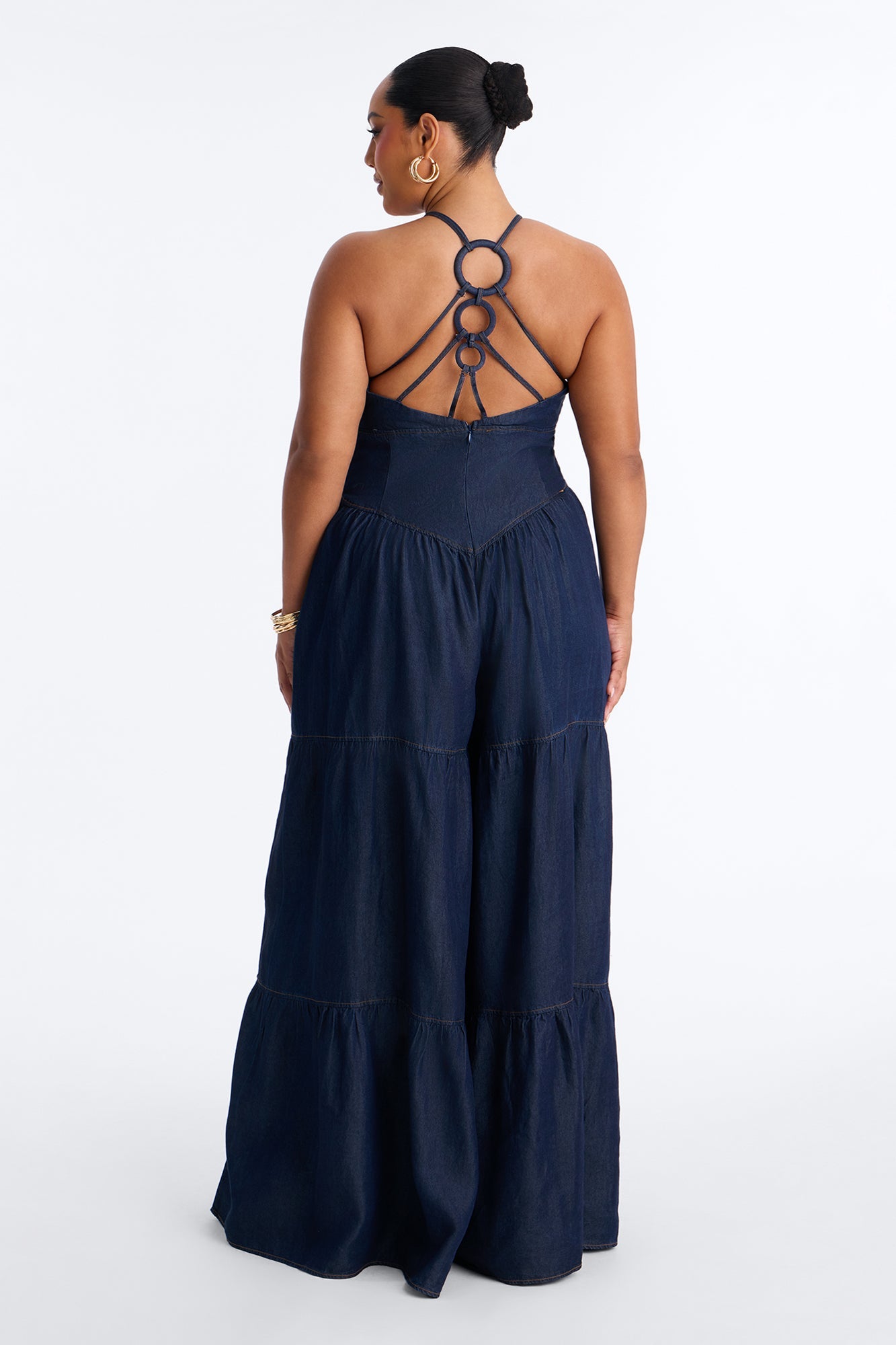 Belle Denim Tiered Wide Leg Jumpsuit - Dark Wash
