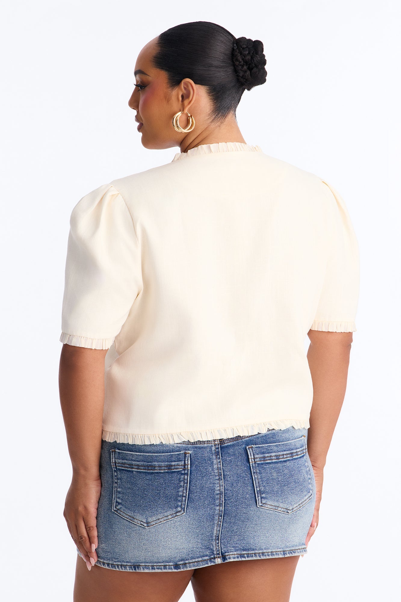 Chic With Love Ruffle Trim Linen Top - Beige