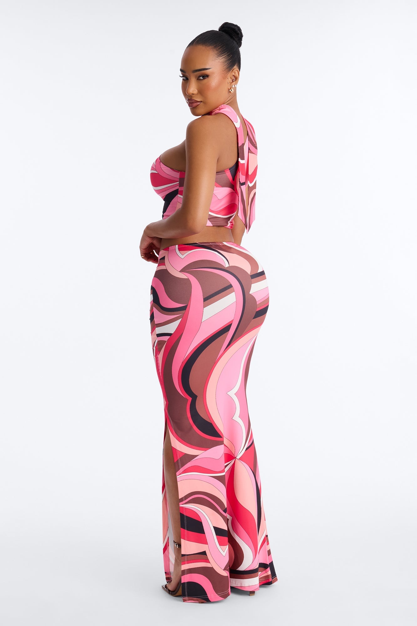 Maeve Neck Scarf Skirt Set - Pink/combo