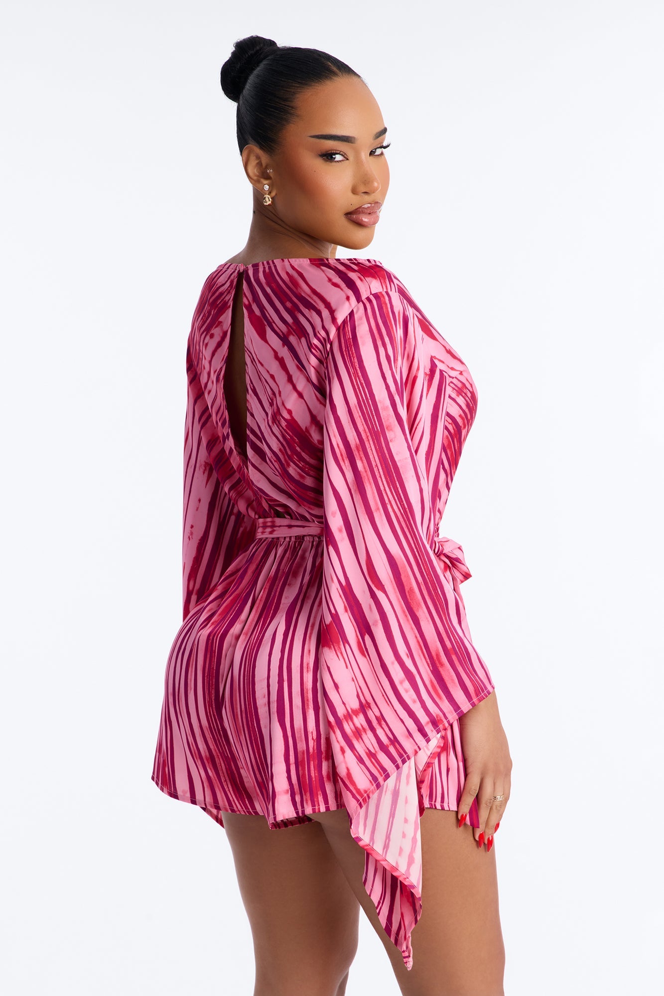 Bea Satin Boat Neck Romper - Pink