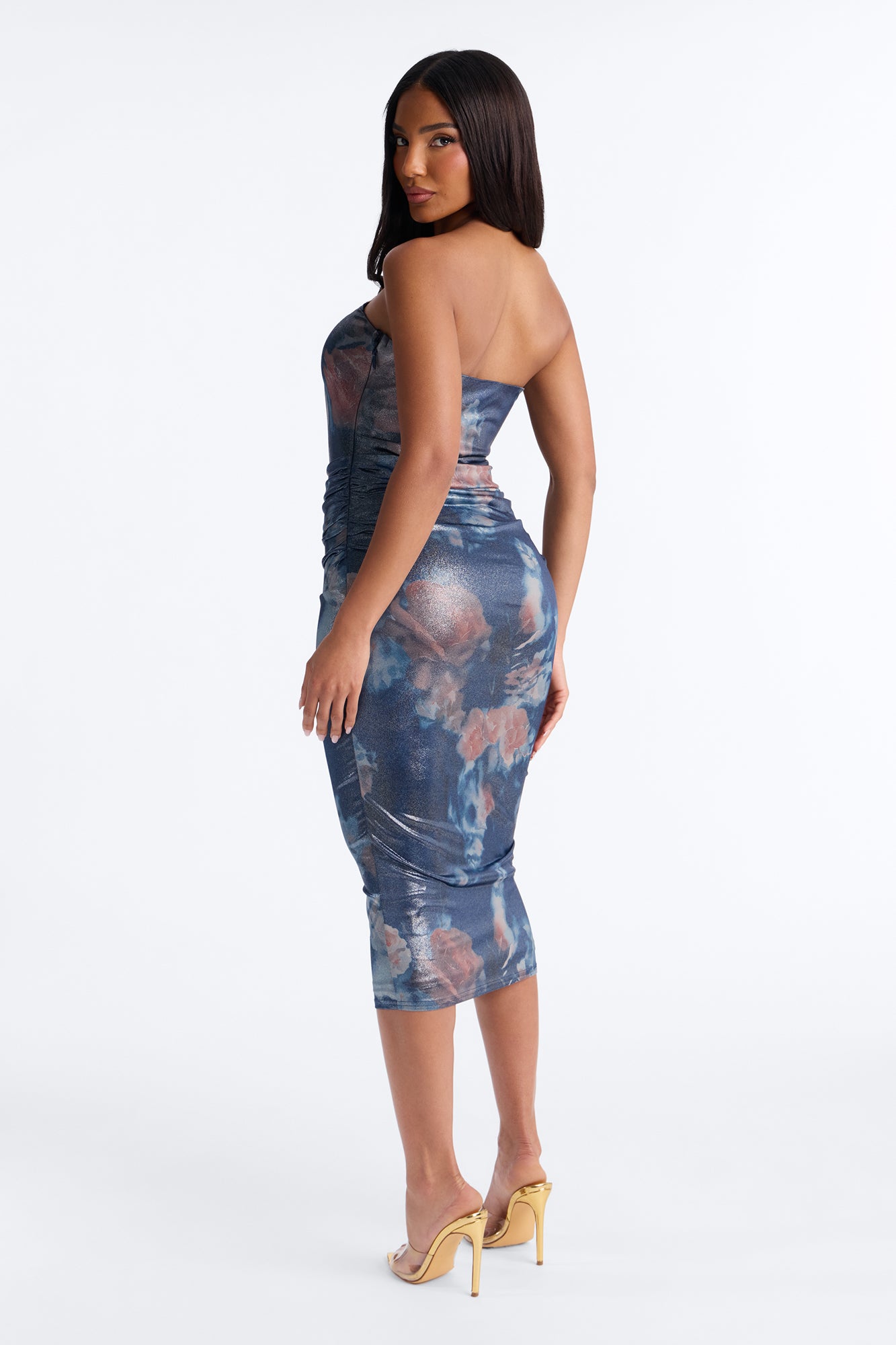 Belinda Corset Metallic Midi Dress - Blue/combo