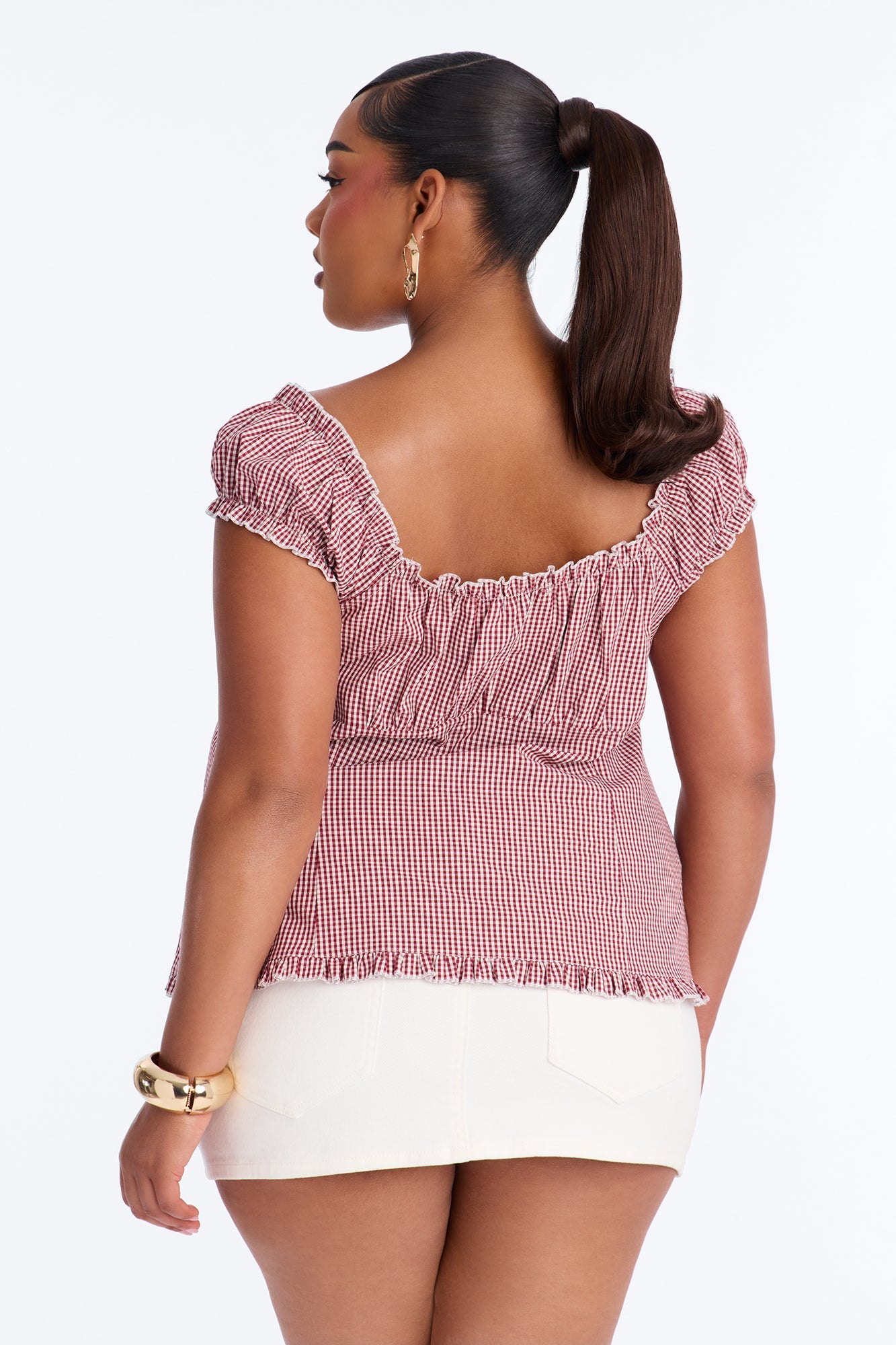 Serene Ruffle Gingham Poplin Shirt - Red/combo
