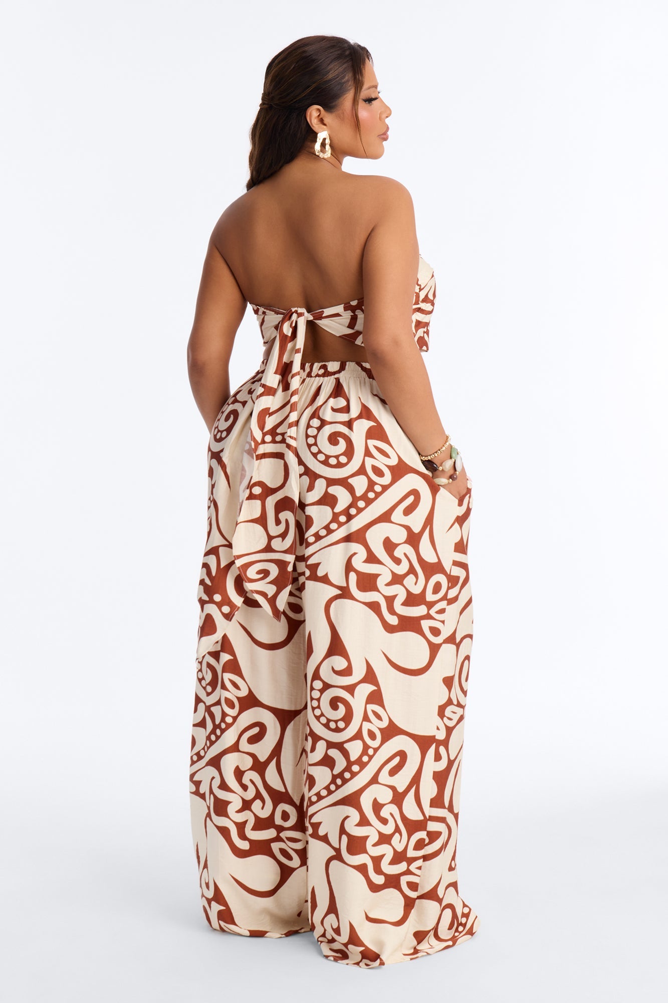 Sienna Strapless Pant Set - Brown/combo