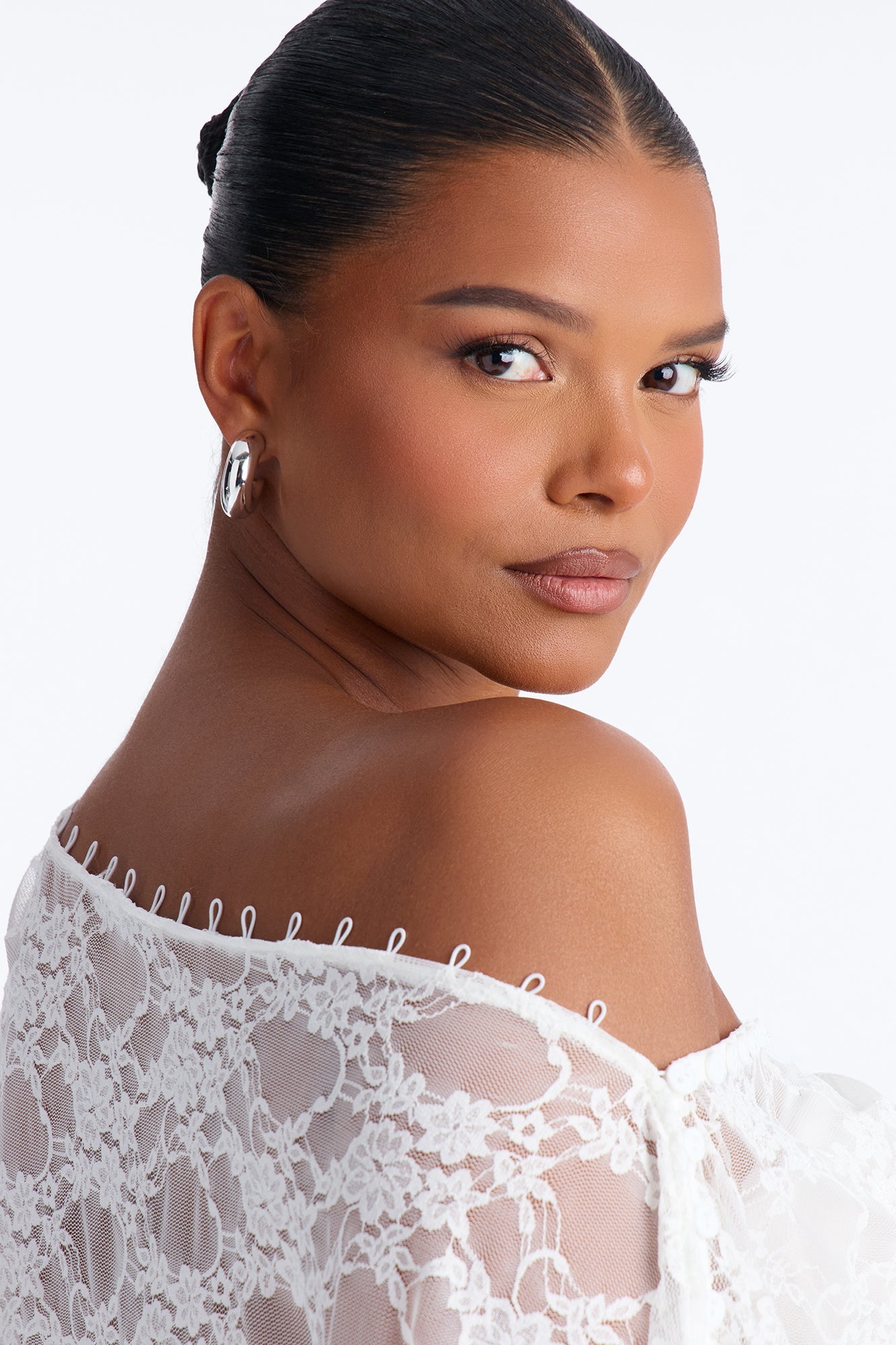 Olivia Off Shoulder Sheer Lace Top - White