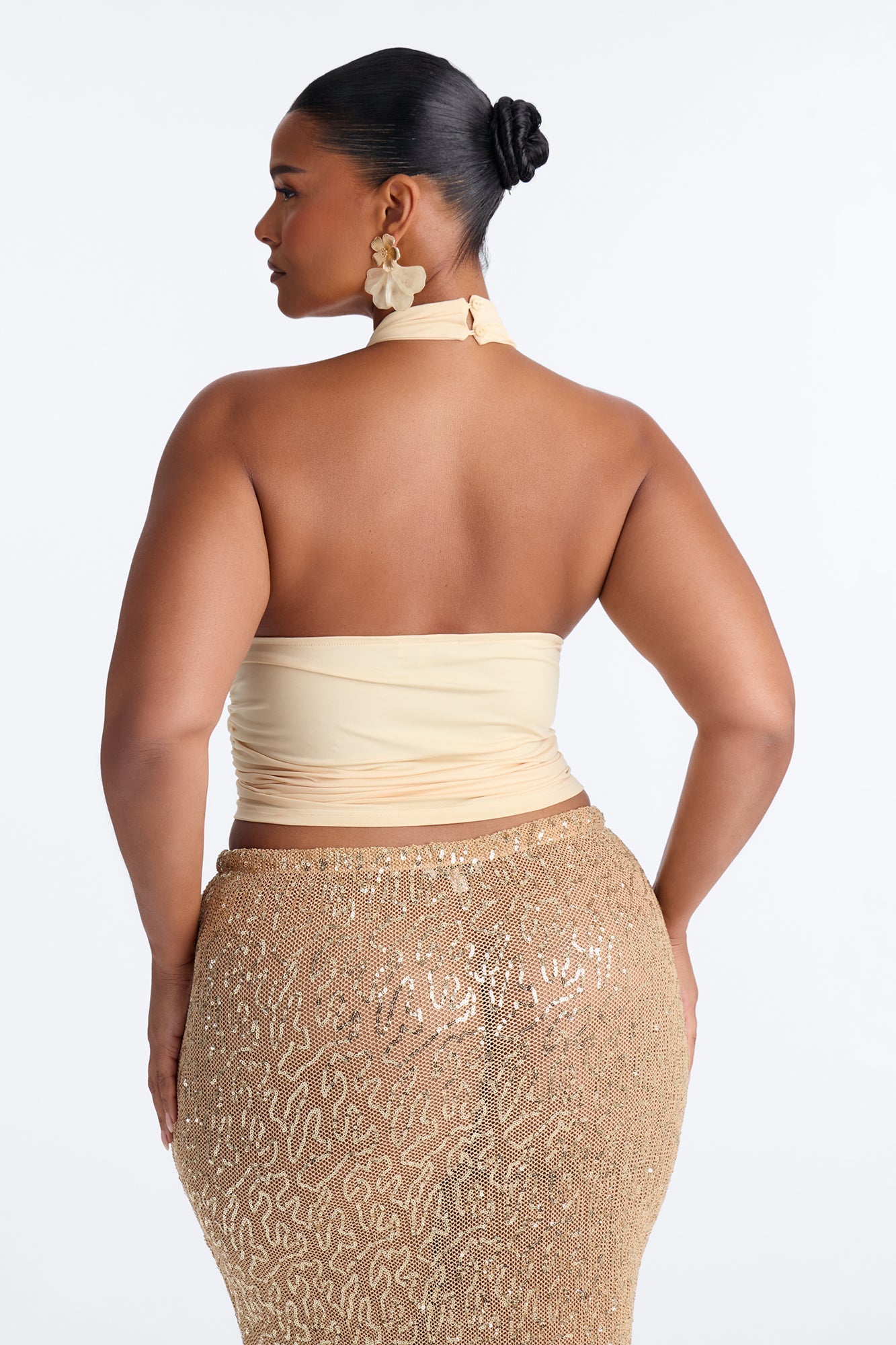 Sun Daydream Ruched High Neck Halter Top - Butter Yellow