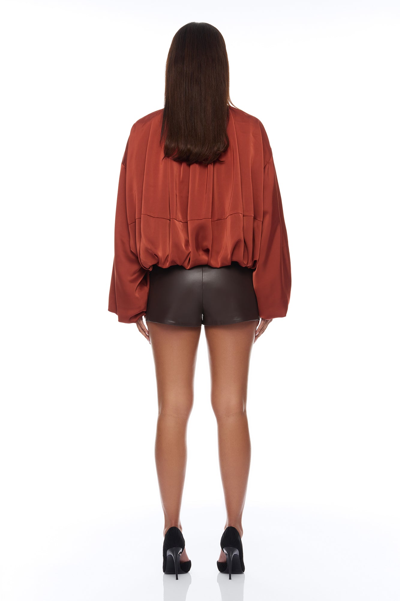 Marianna Balloon Sleeve Satin Jacket - Cognac