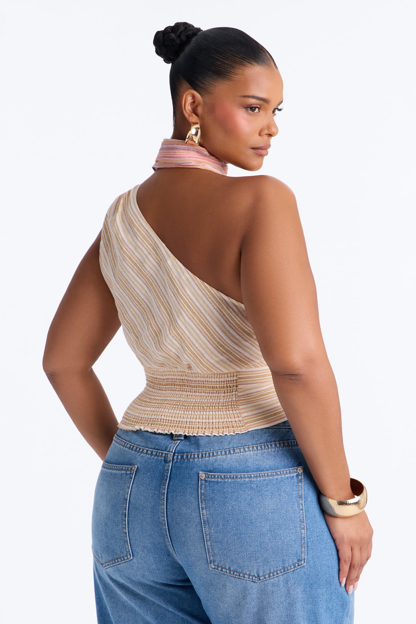 Heatwave Babe Striped Linen Scarf Top - Orange/combo
