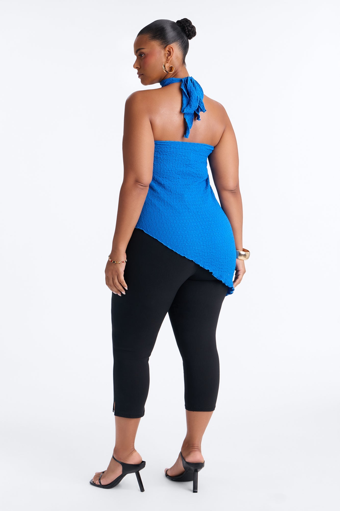 Barbados Textured Asymmetrical Halter Mock Neck Top - Royal