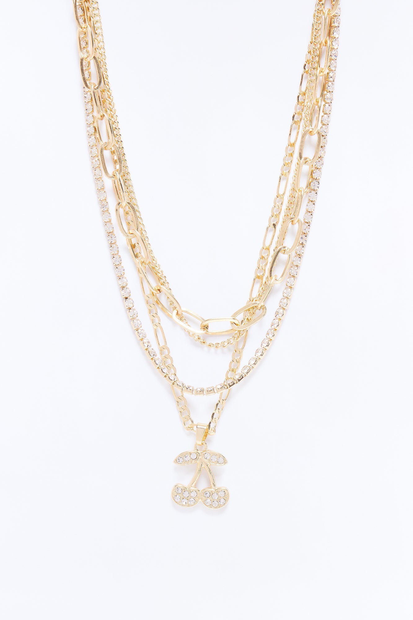 Sweet Girl Cherry Layered Necklace - Gold