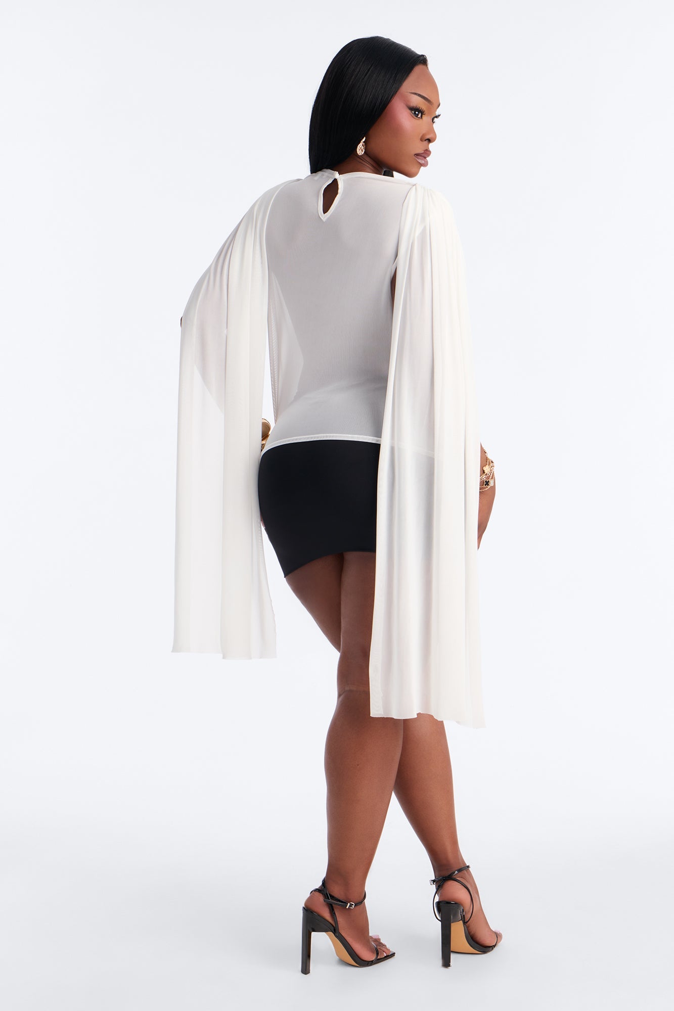 Ethereal Energy Mesh Mock Neck Drape Top - White