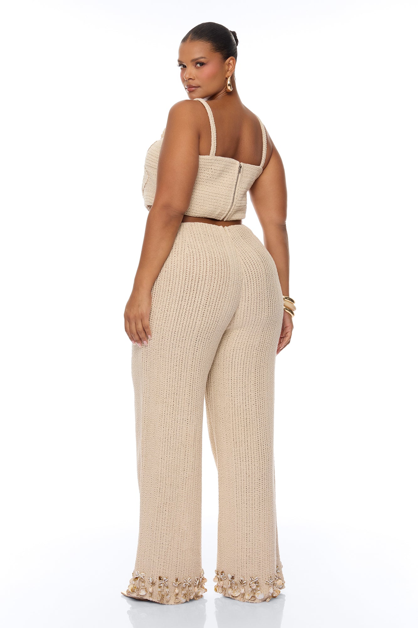 Coastal Vibe Shell Crochet Pant Set - Sand