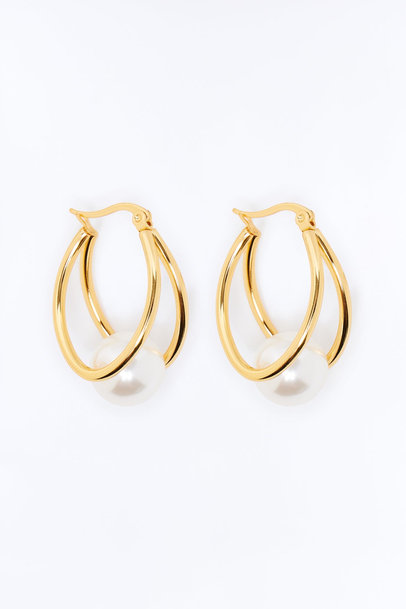 Pearl Drop Hoop Earrings - Gold