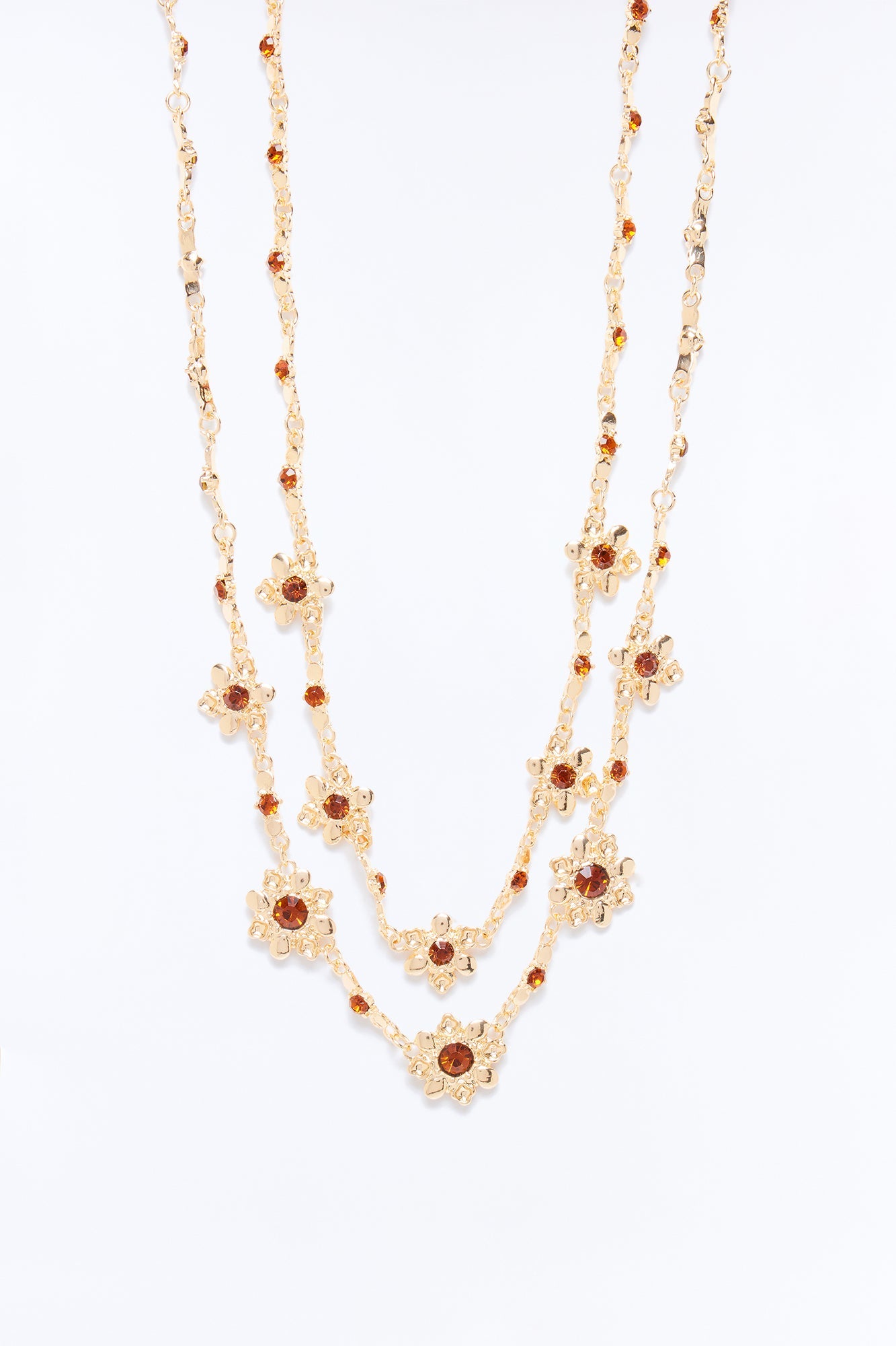 Tiny Treasures Rhinestone Layered Necklace - Gold/Brown