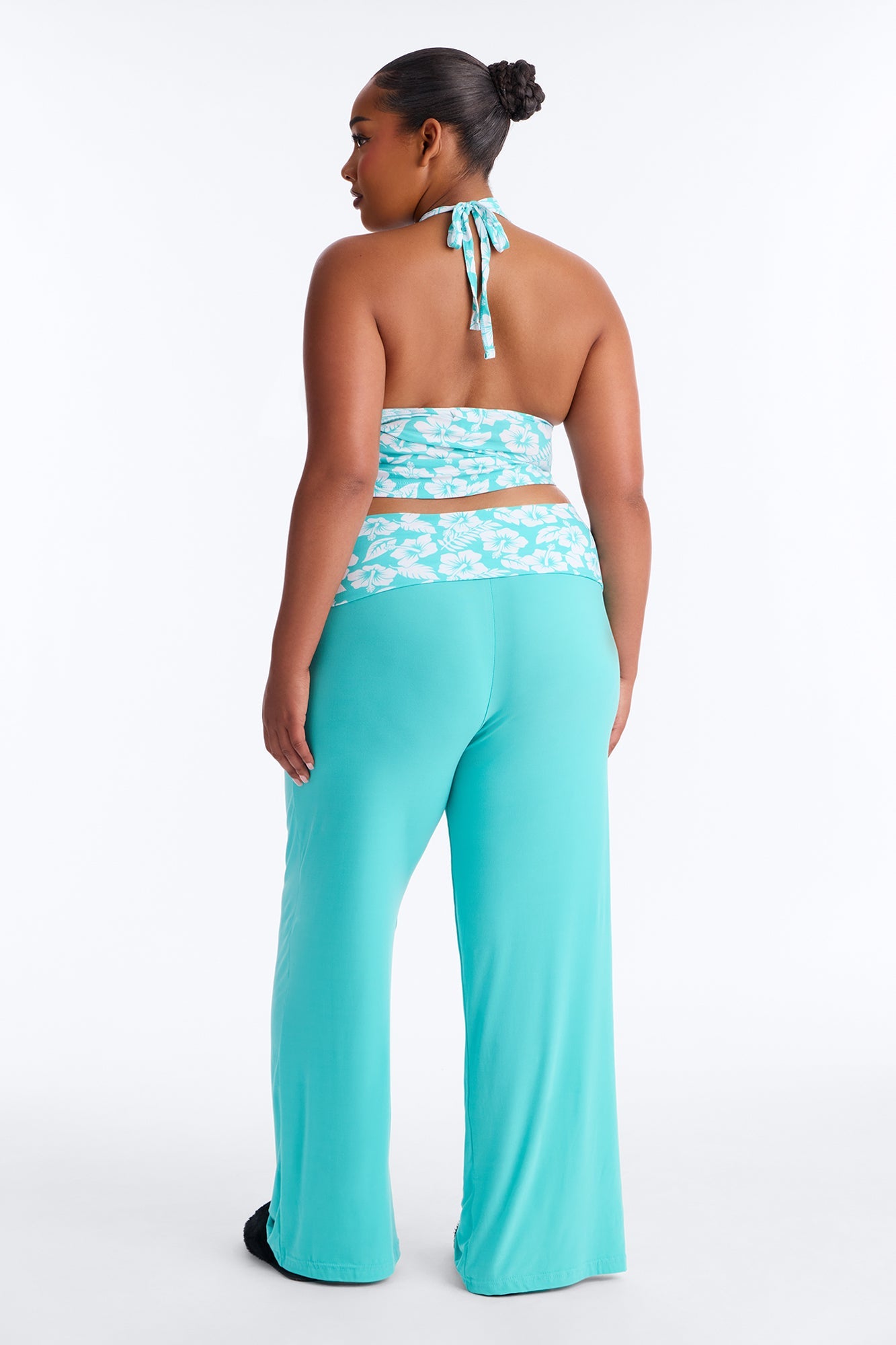 Tropical Beauty Foldover PJ Pant Set - Turquoise/combo