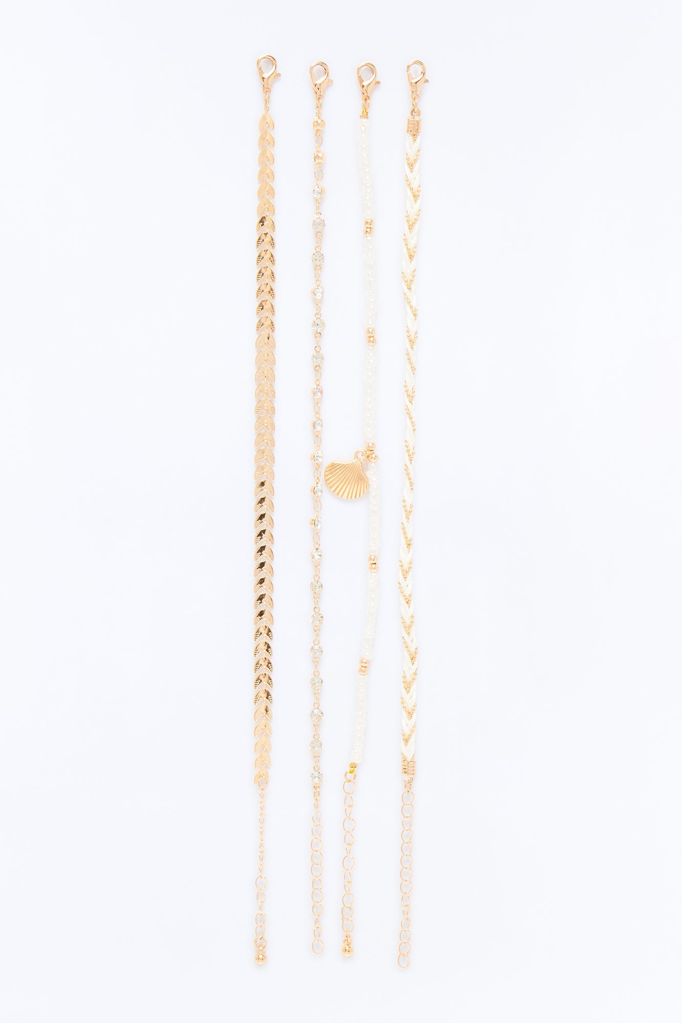 Calm And Collected 4 Piece Anklet Set - White/Gold