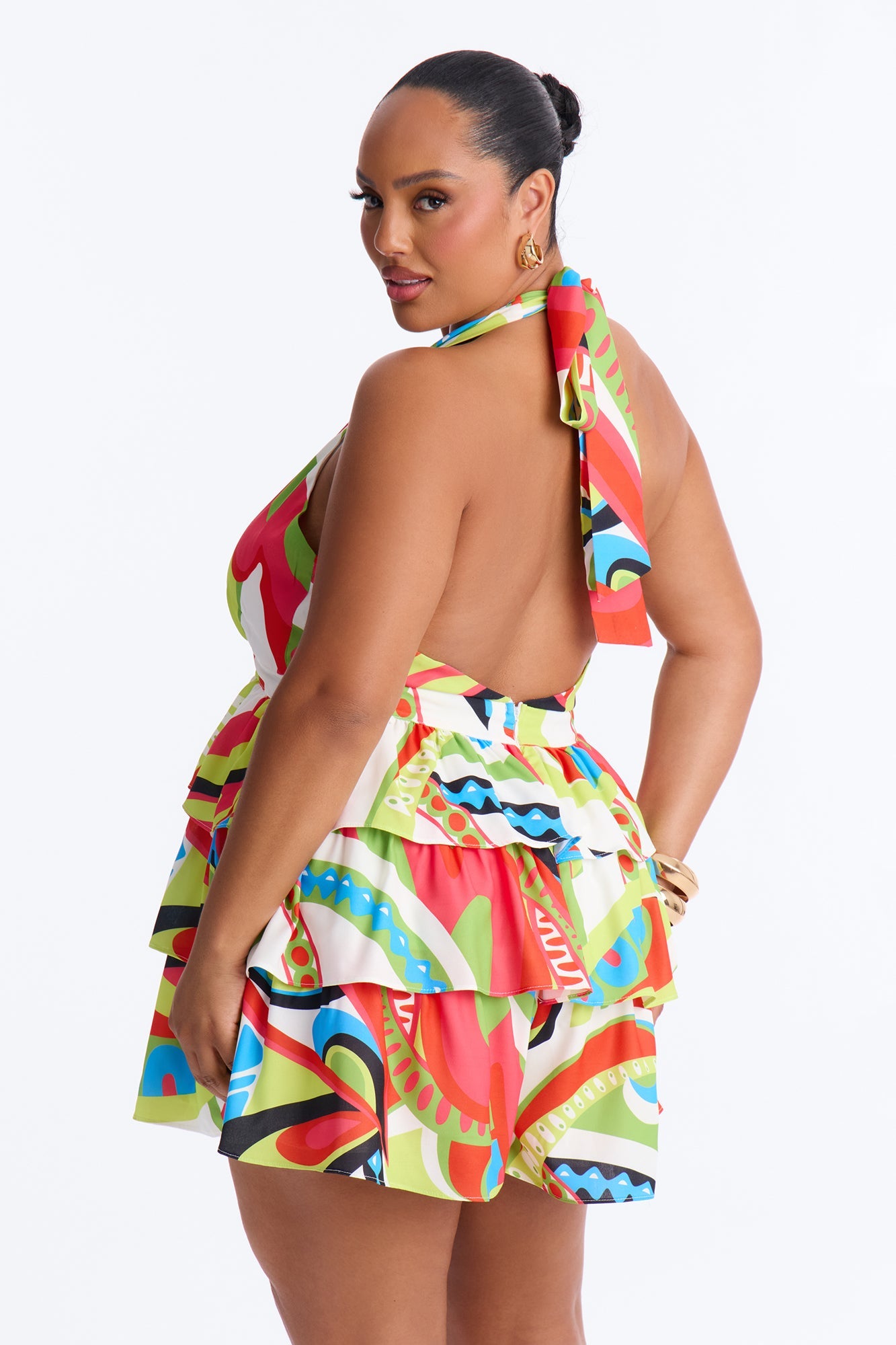 Rina Ruffle Backless Romper - Multi Color
