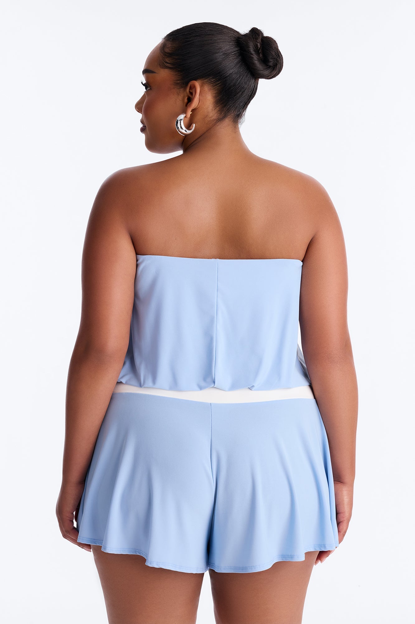 Sara Strapless Contrast Romper - Blue