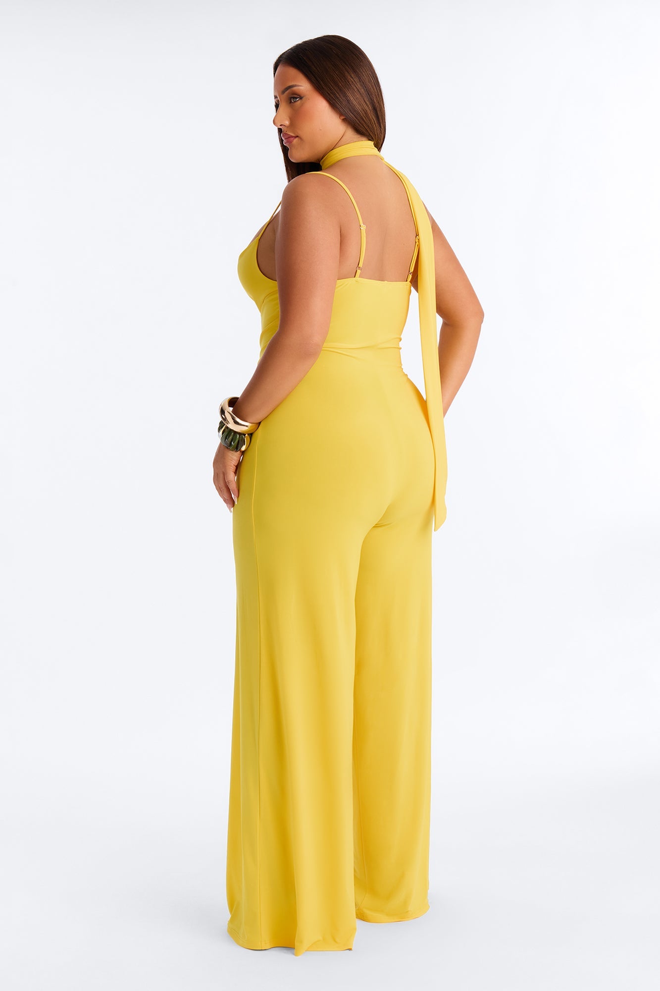 Maliyah Draped Scarf Wide Leg Jumpsuit - Yellow
