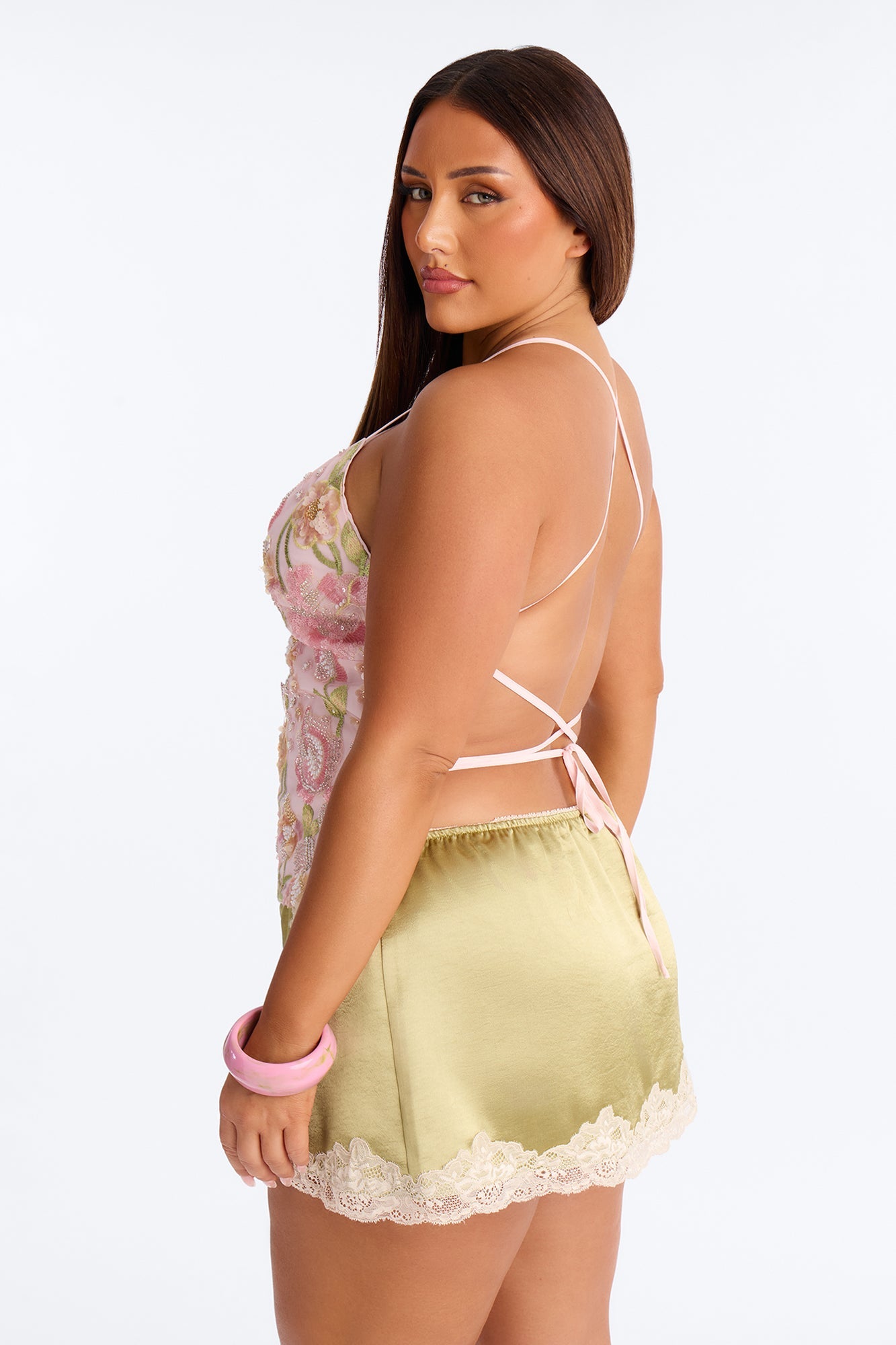 Garden Glam Strappy Sequin Top - Pink/combo