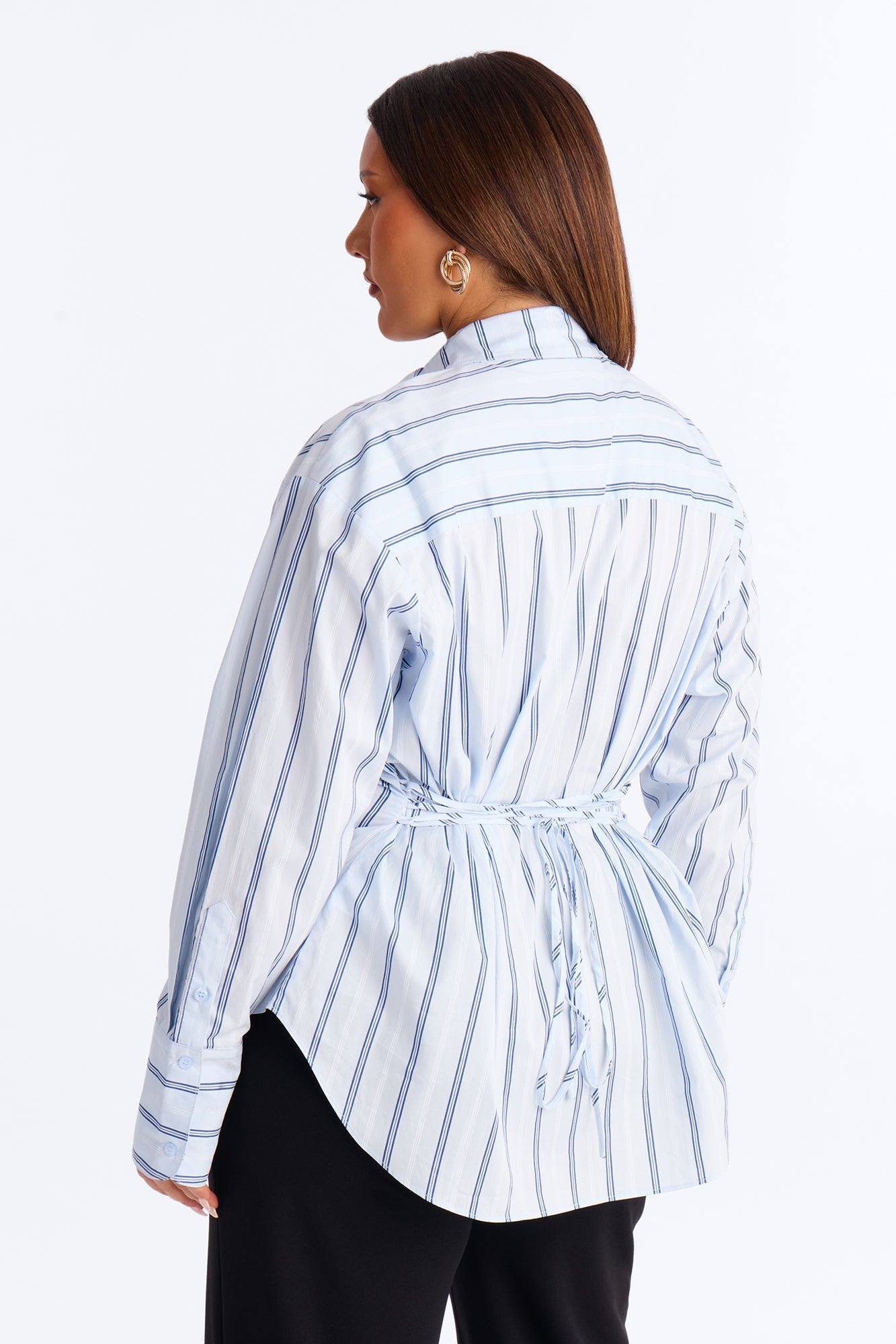 Silent Flex Lace Up Stripe Poplin Shirt - Blue/combo