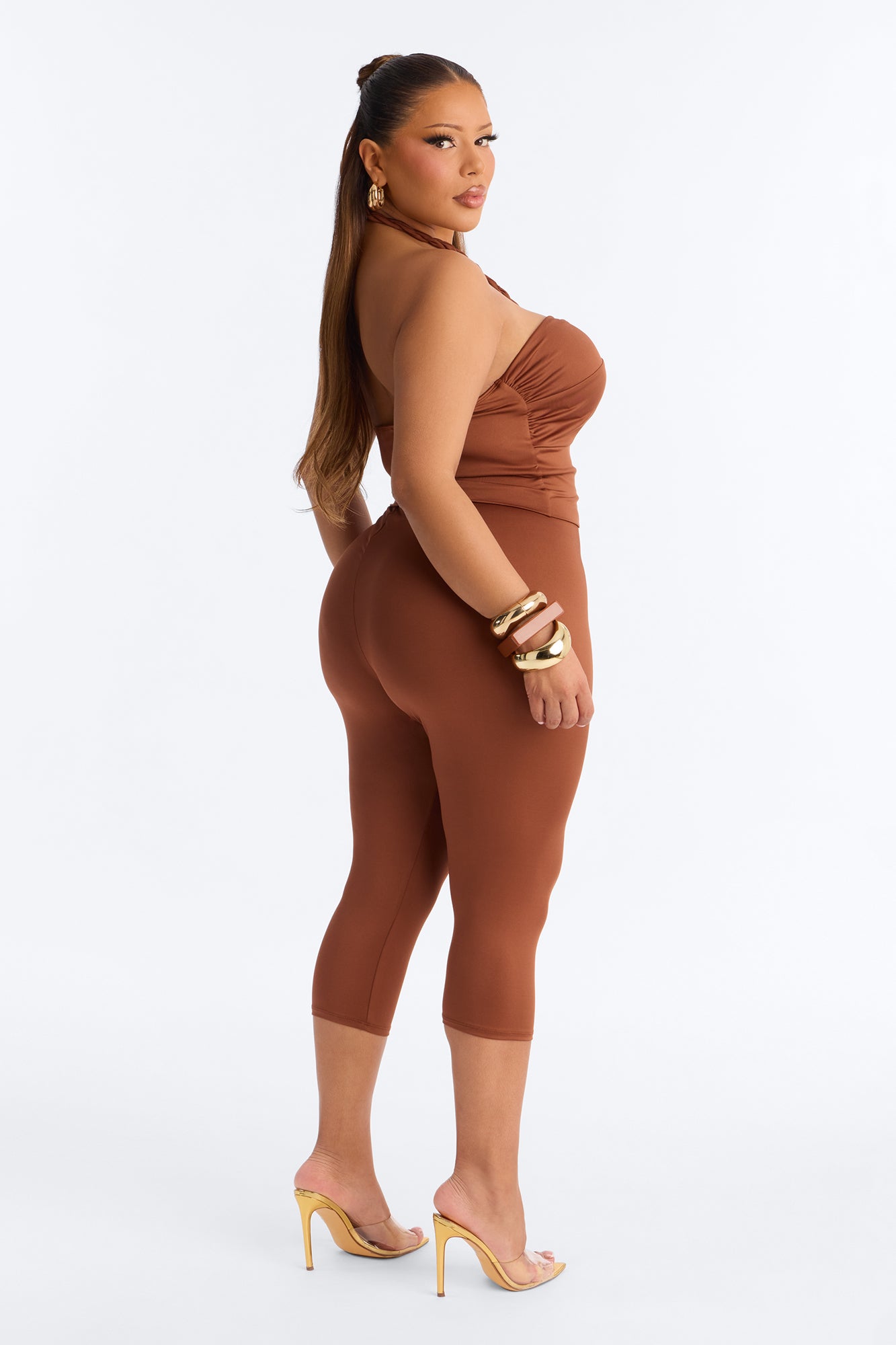 Bianca Braided Halter Capri Set - Brown