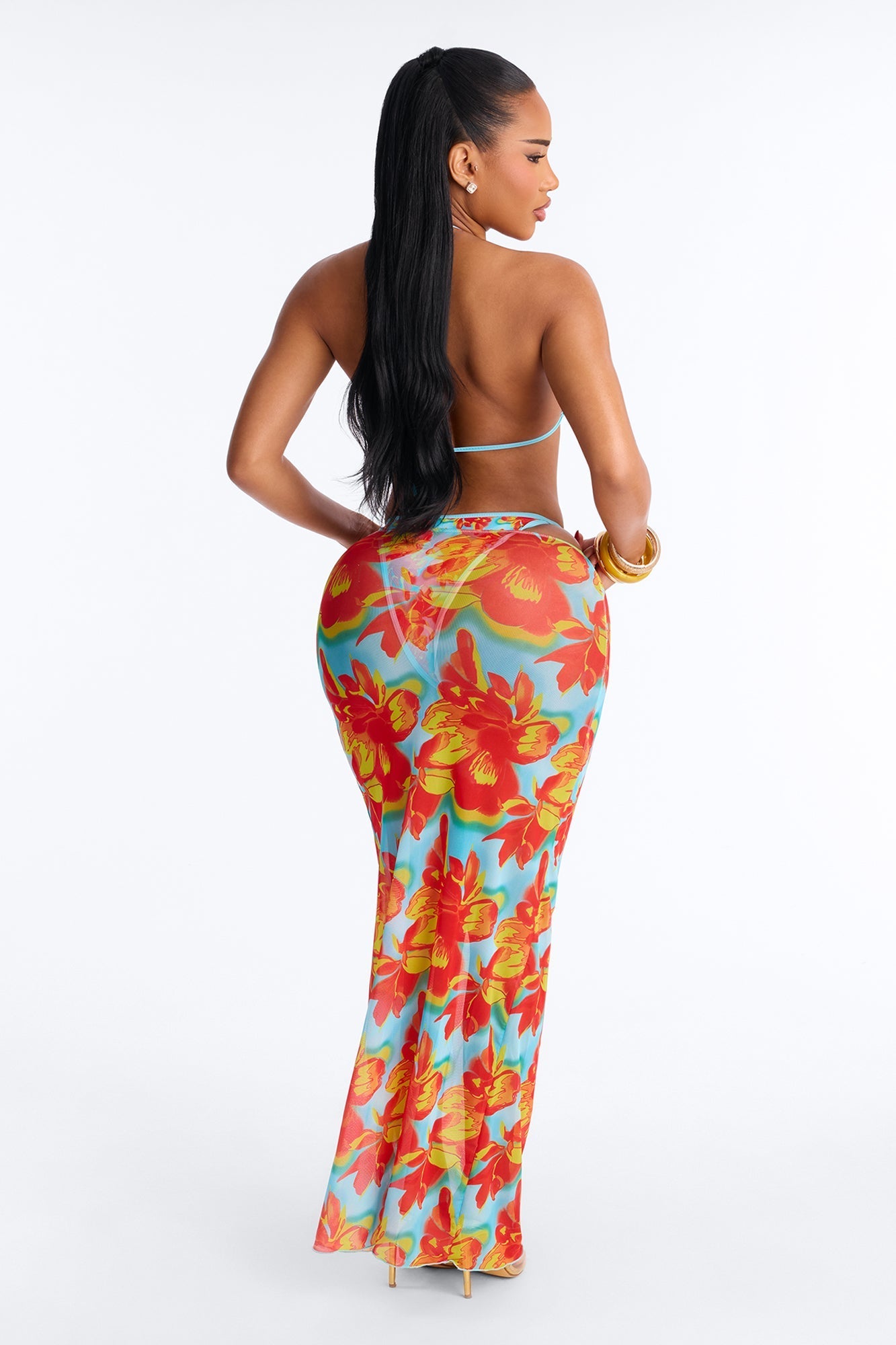 Gia 2 Piece Bikini And Sarong Set - Orange/combo Fashion Nova
