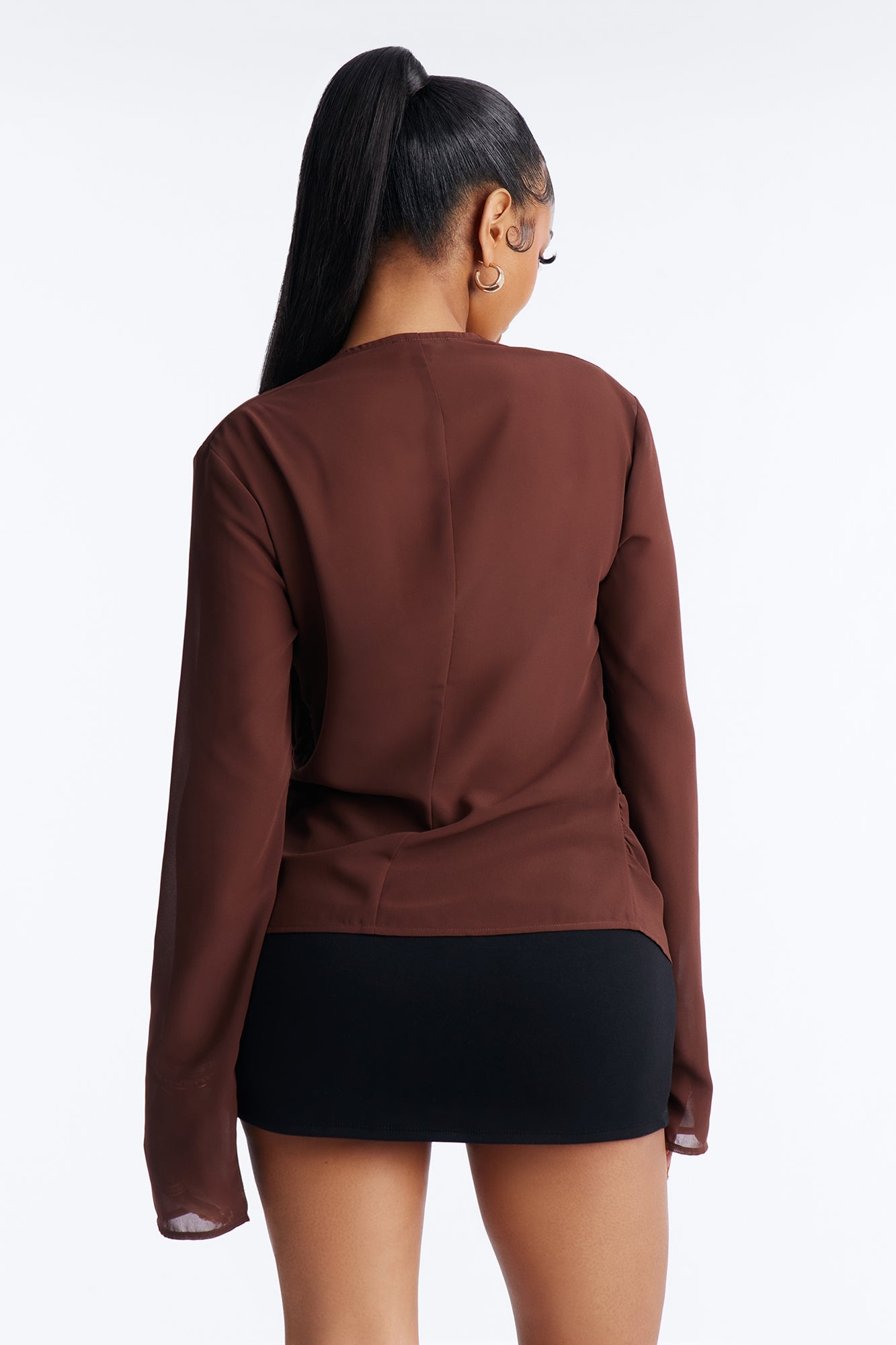 Stuck In A Dream Cowl Neck Chiffon Blouse - Brown