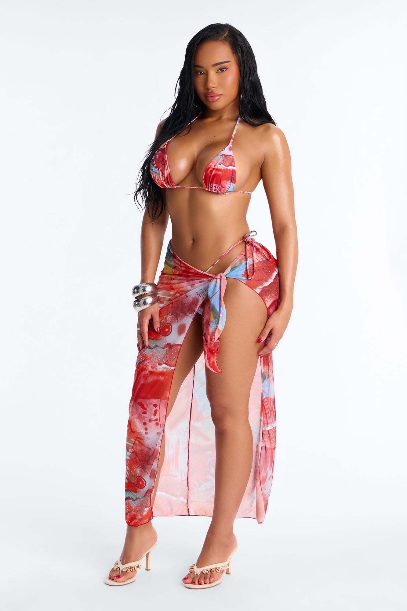 Pacific Passion Bikini And Sarong - Red/combo Fashion Nova