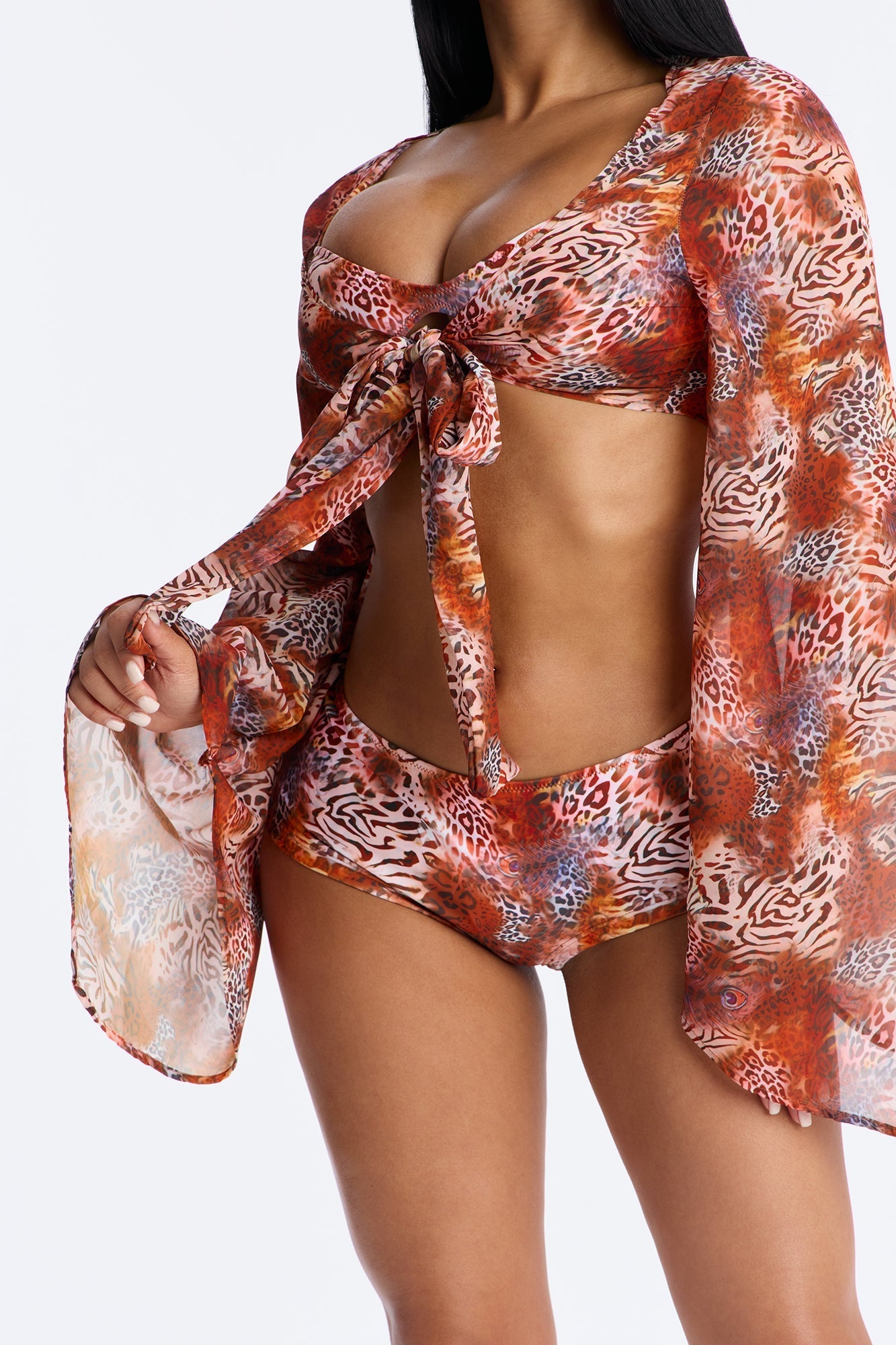 Lola 3 Piece Boyshort Bikini And Coverup - Orange/combo Fashion Nova