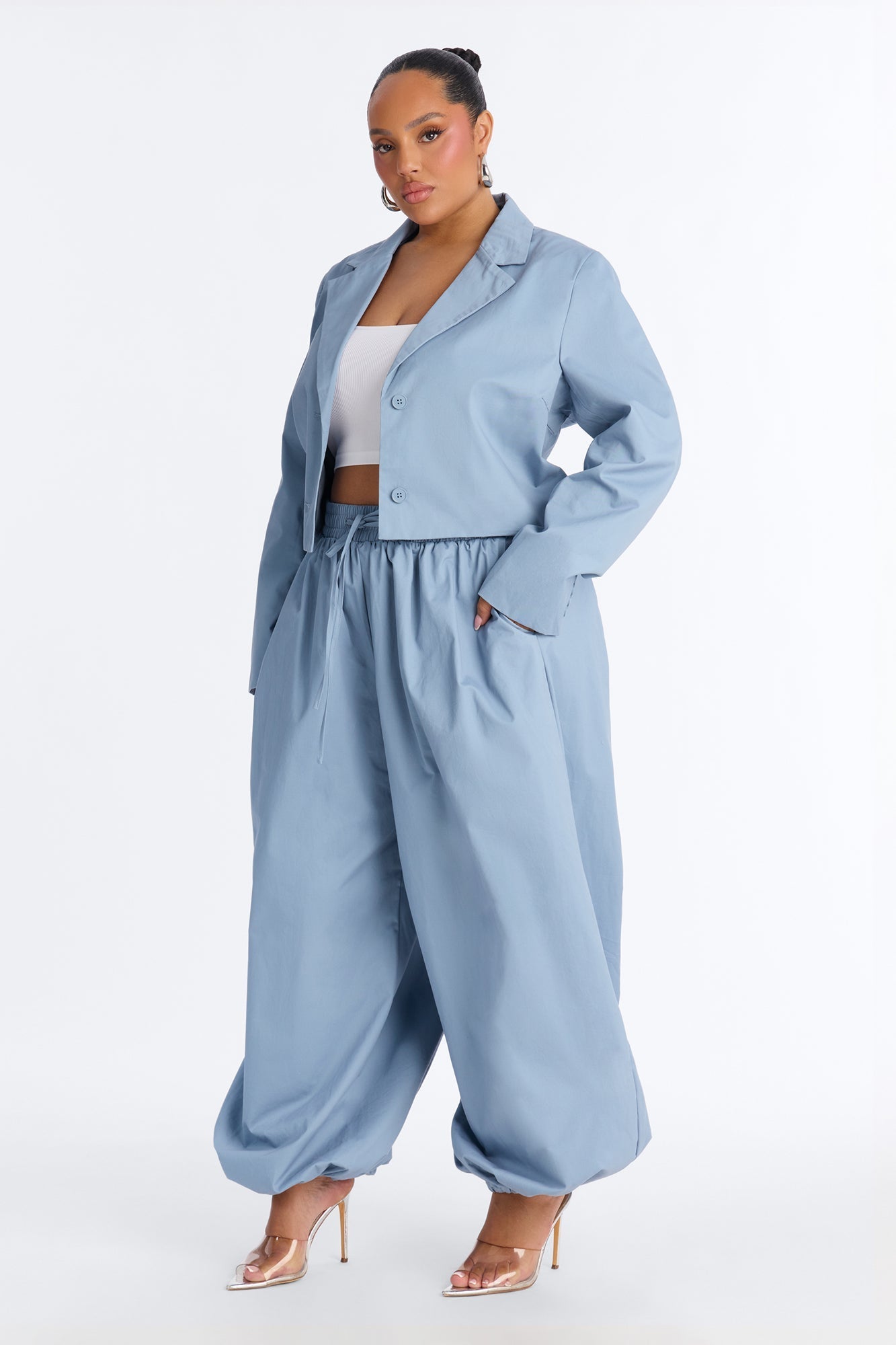 Hailey Blazer Balloon Pant Set - Blue Fashion Nova