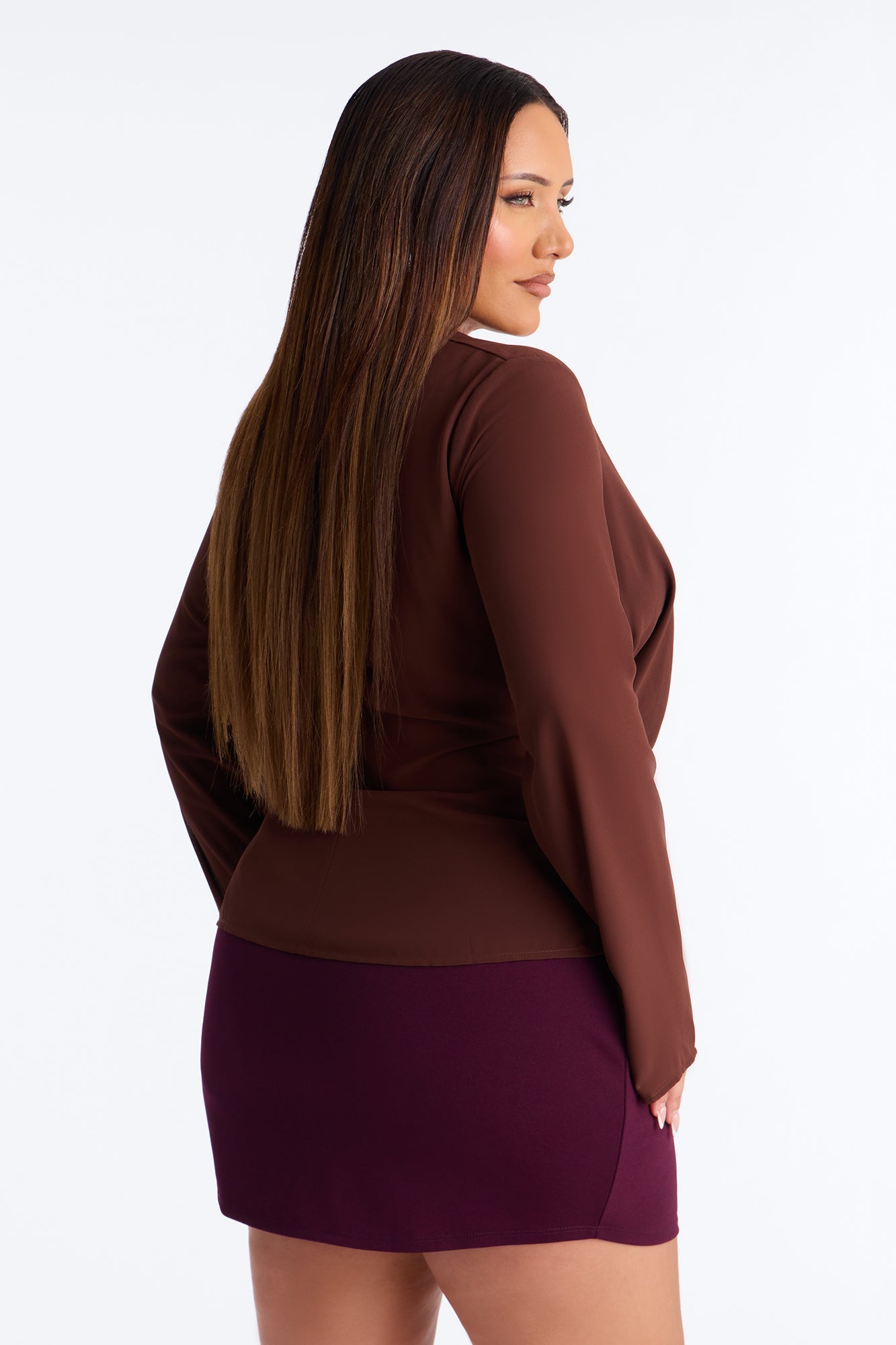 Stuck In A Dream Cowl Neck Chiffon Blouse - Brown