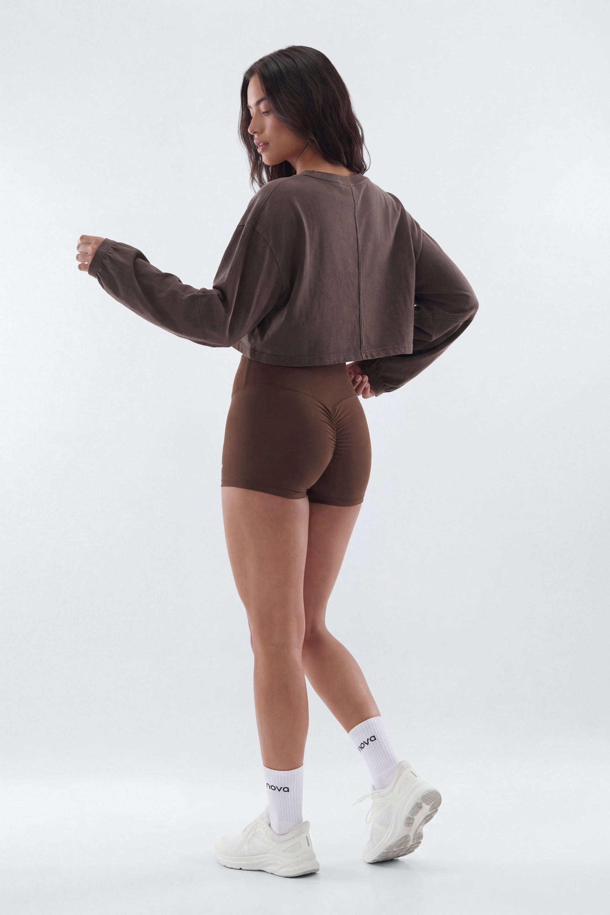 Cotton Jersey Long Sleeve Cropped Top - Brown Fashion Nova