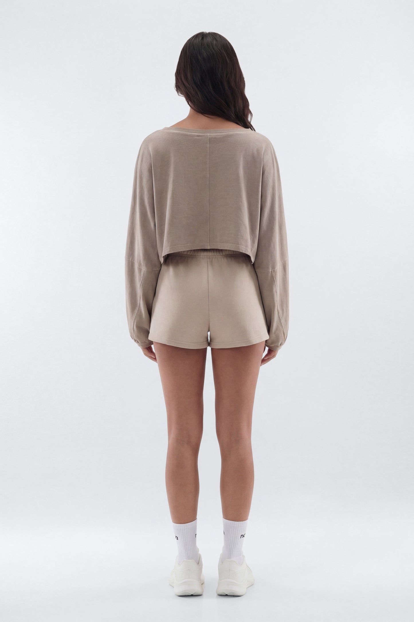 Cotton Jersey Long Sleeve Cropped Top - Taupe Fashion Nova