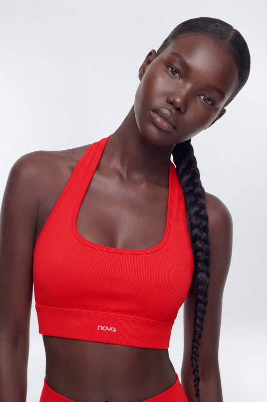 SeamlessLift™ Halter Sports Bra - Red Fashion Nova
