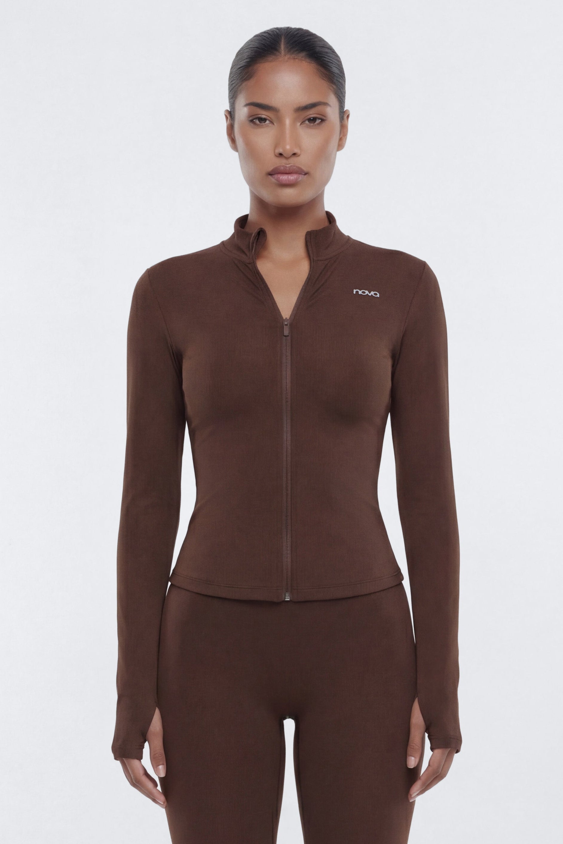 CloudForm™ Long Sleeve Full Zip Jacket - Brown Fashion Nova