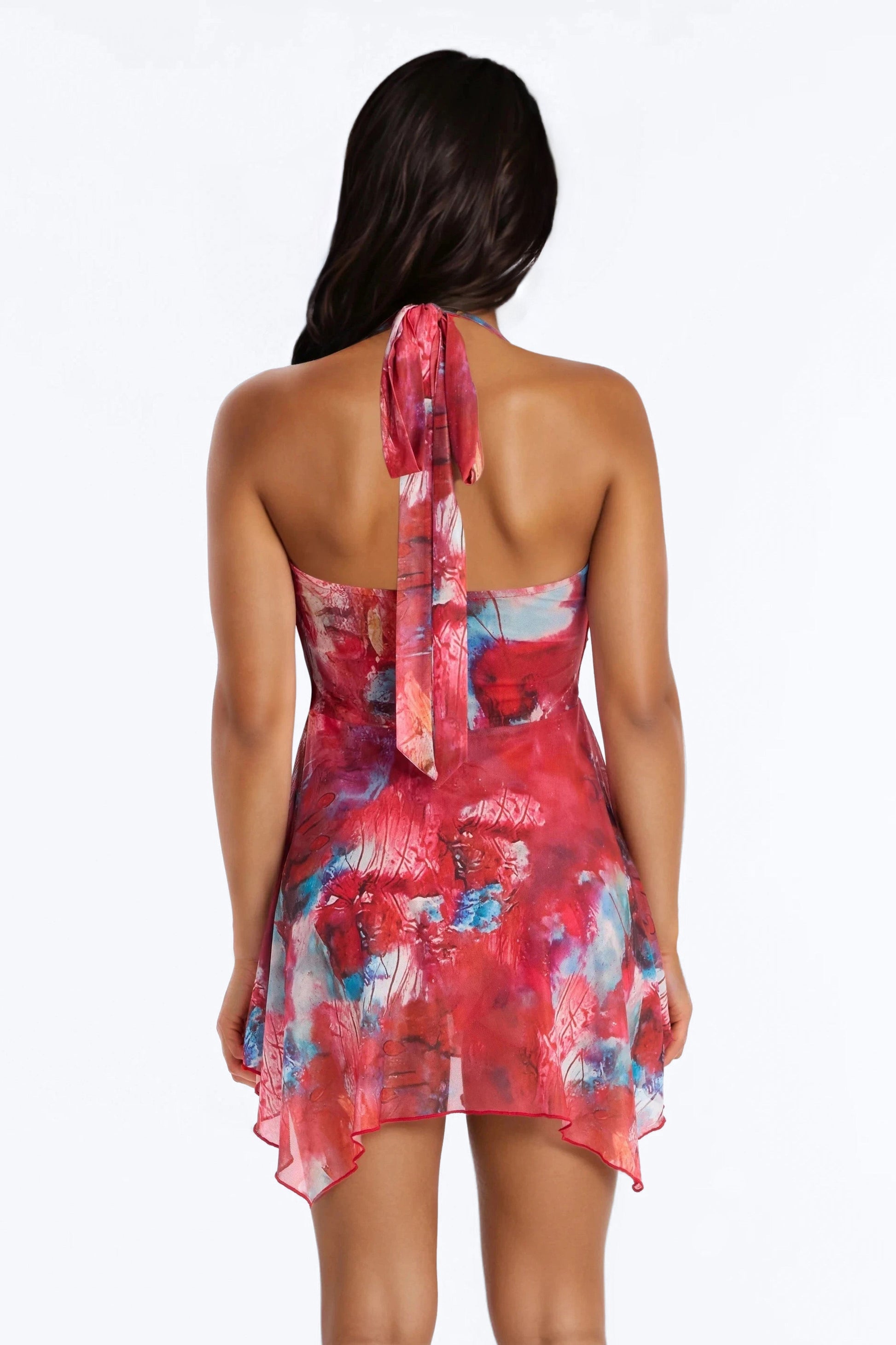 Elisa Halter Mesh Mini Dress - Red/combo Fashion Nova