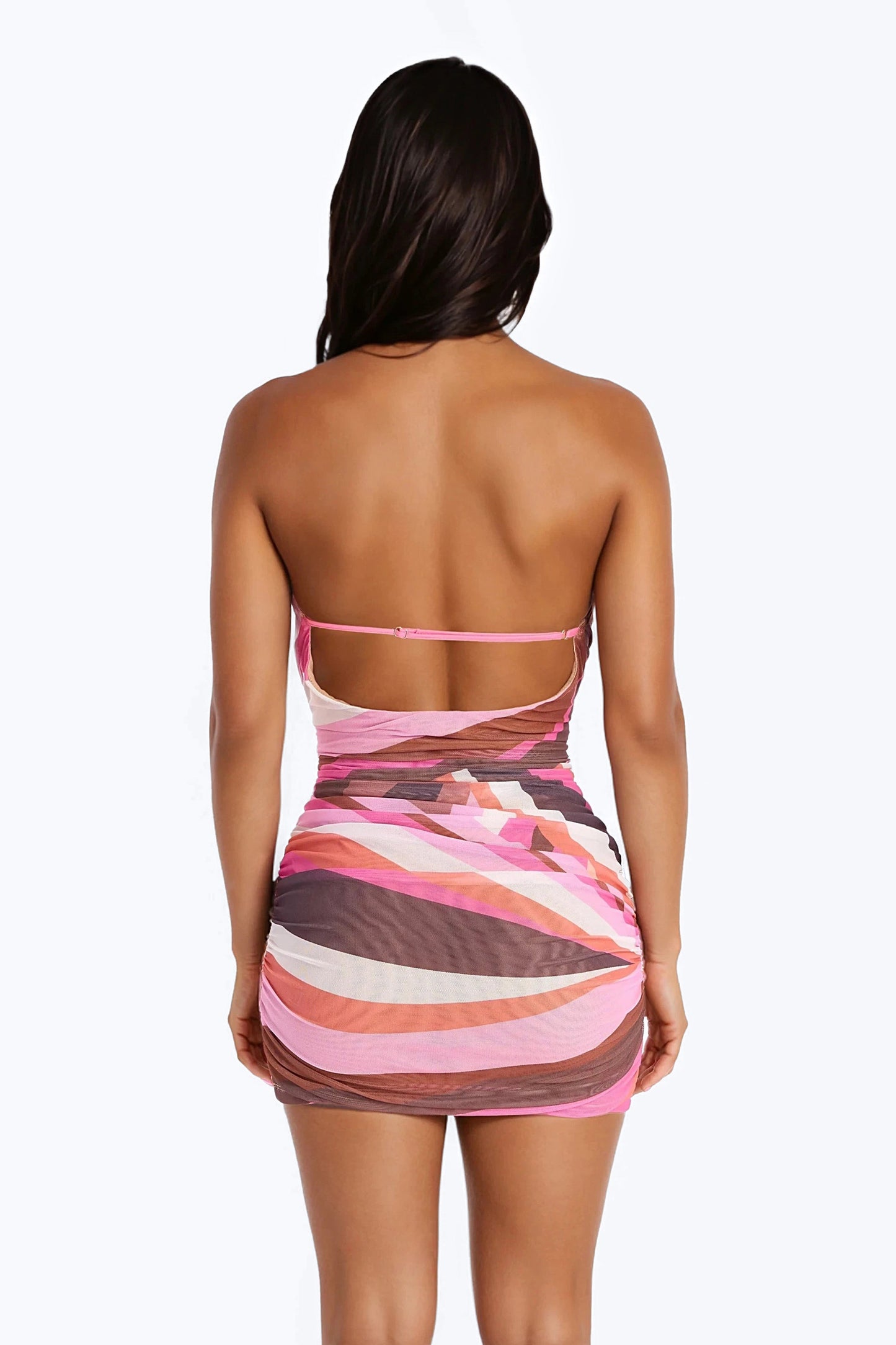 It's Giving Vacay Halter Mesh Mini Dress - Pink/combo Fashion Nova