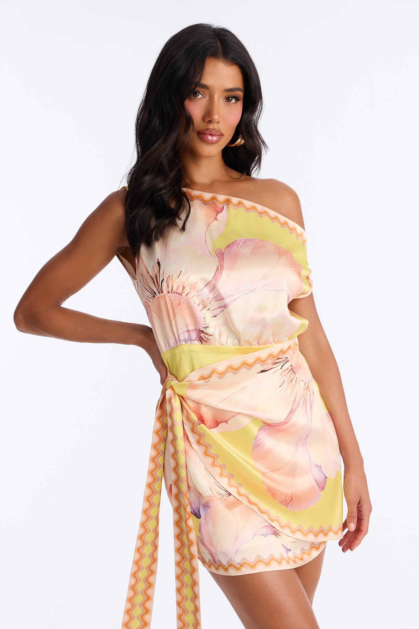 Dahlia Satin Wrap Mini Dress - Yellow/combo