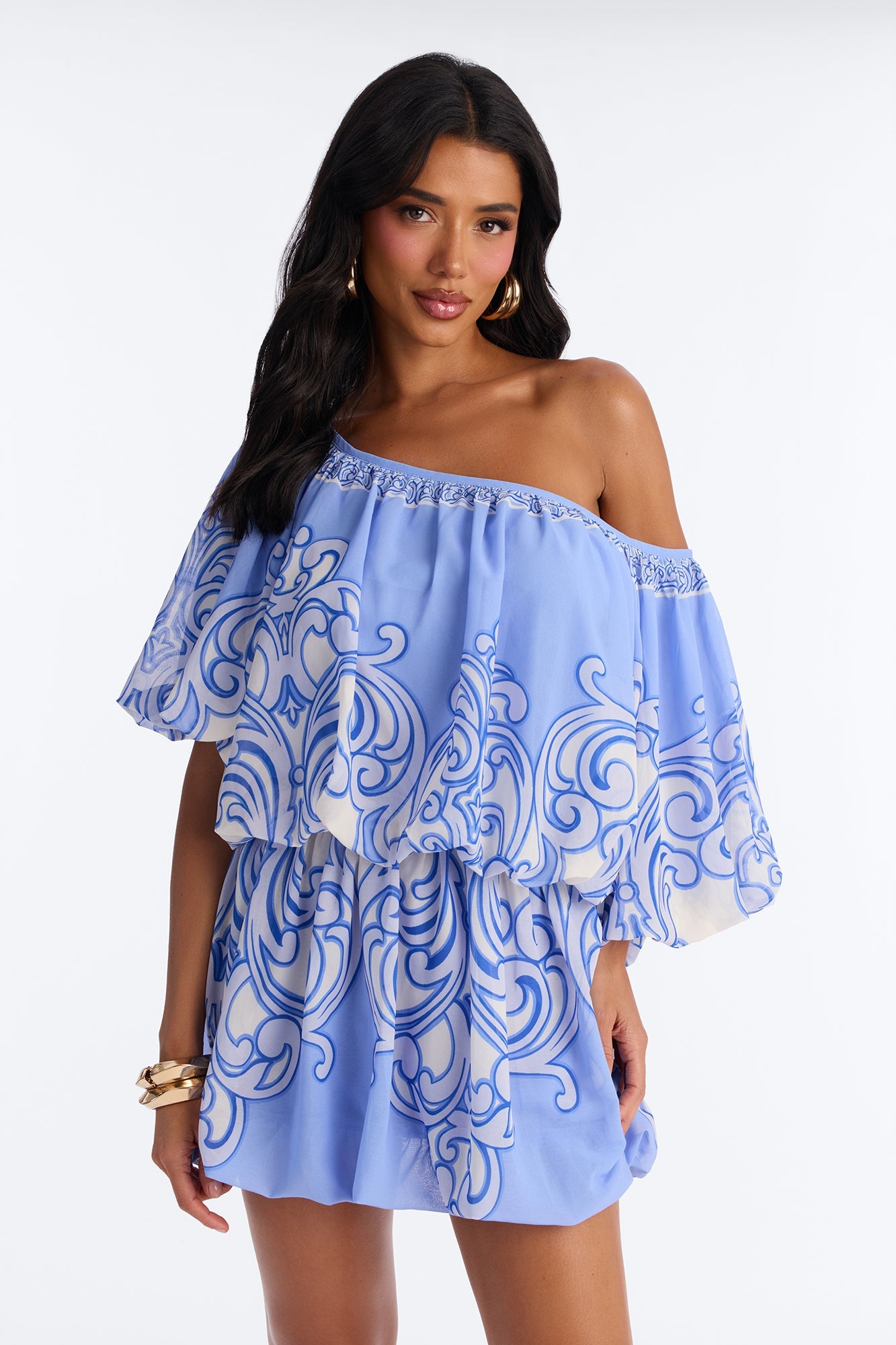 Imani One Shoulder Chiffon Mini Dress - Periwinkle
